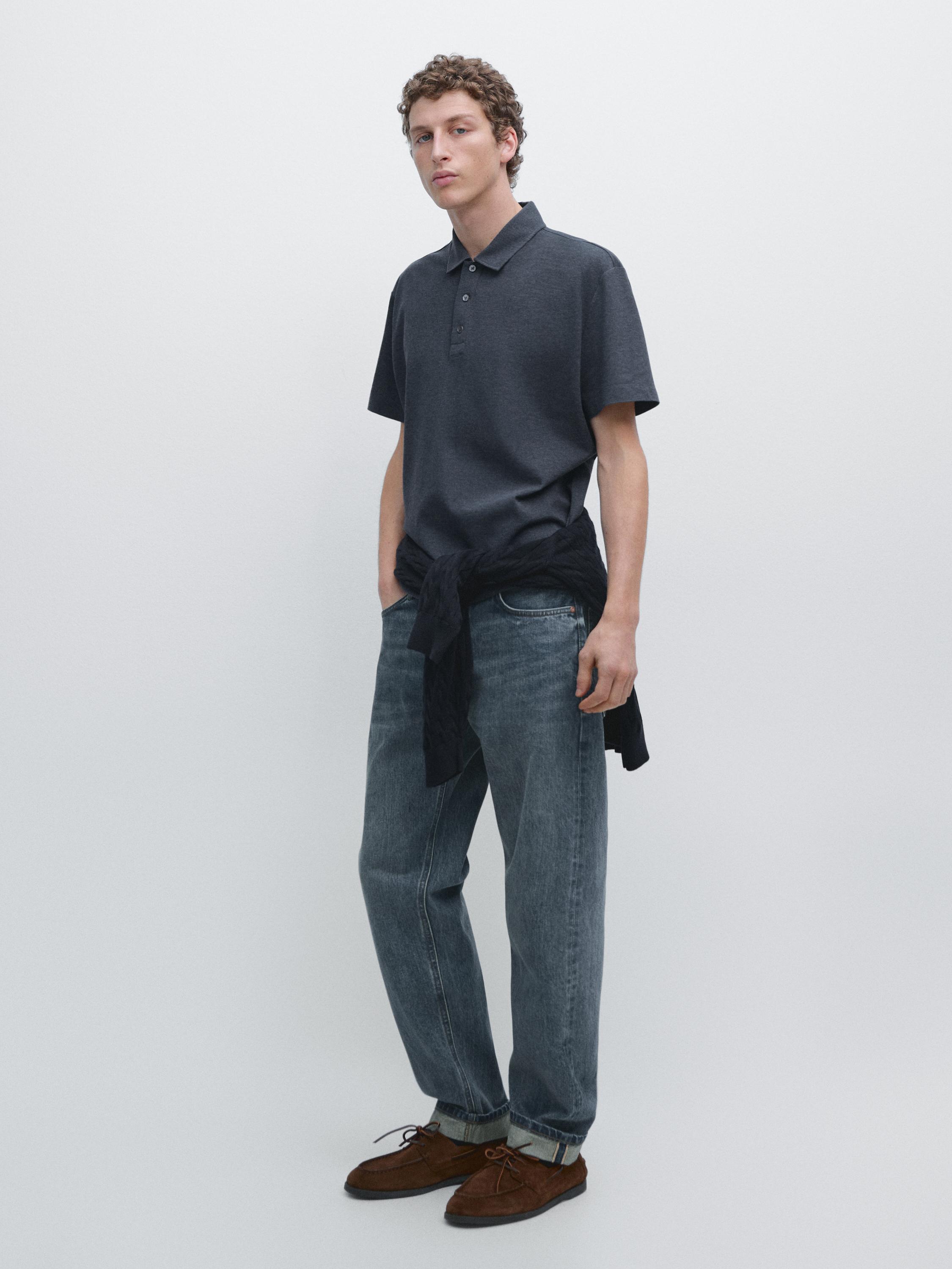Short sleeve cotton polo shirt — INDIGO