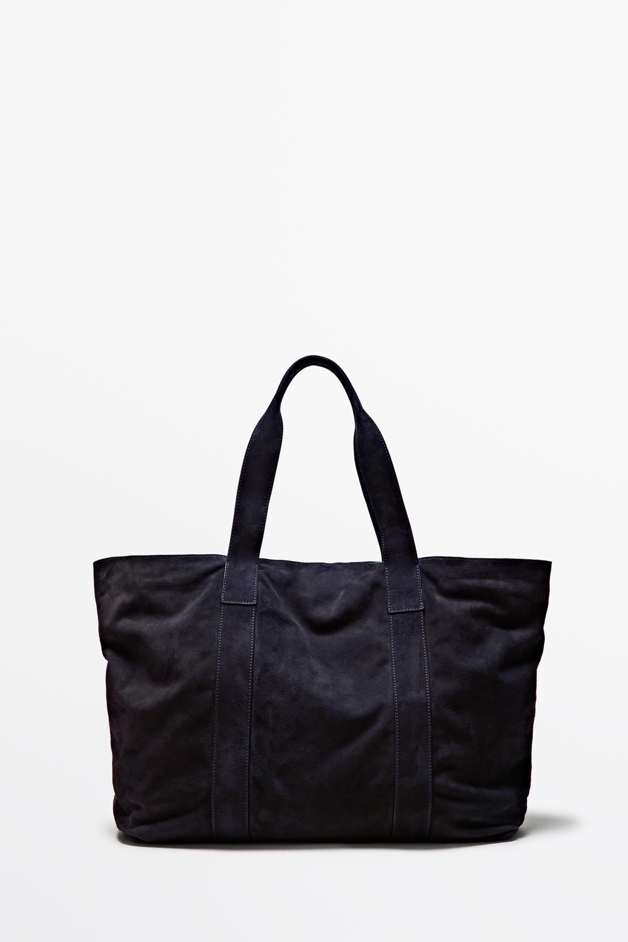 Split suede leather tote bag — NAVY BLUE