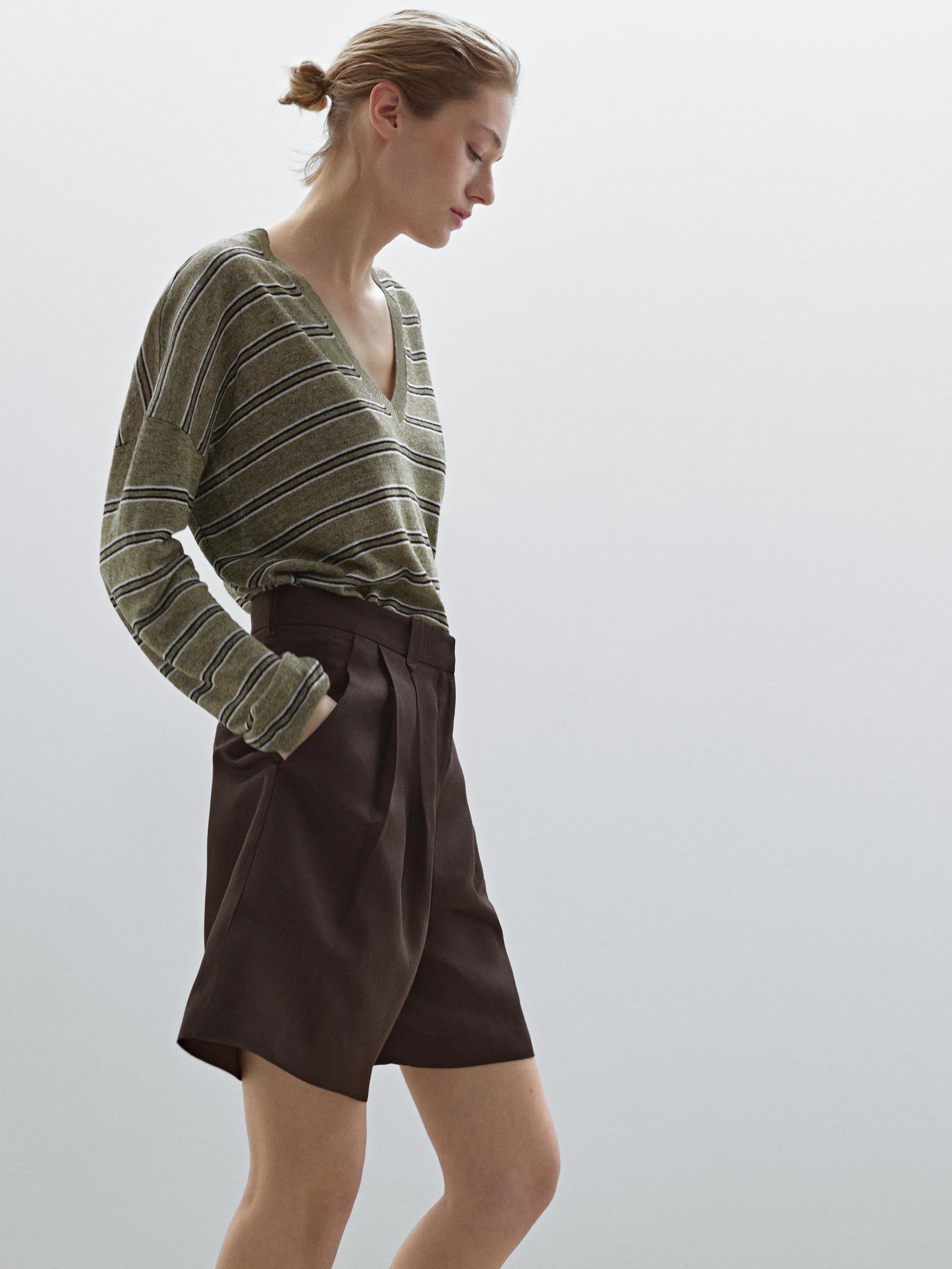 ★ Massimo Dutti★ Front pleated bermuda pants 05035535805 Pleated Bermuda shorts · Black, Brown · Dressy | Massimo Dutti
