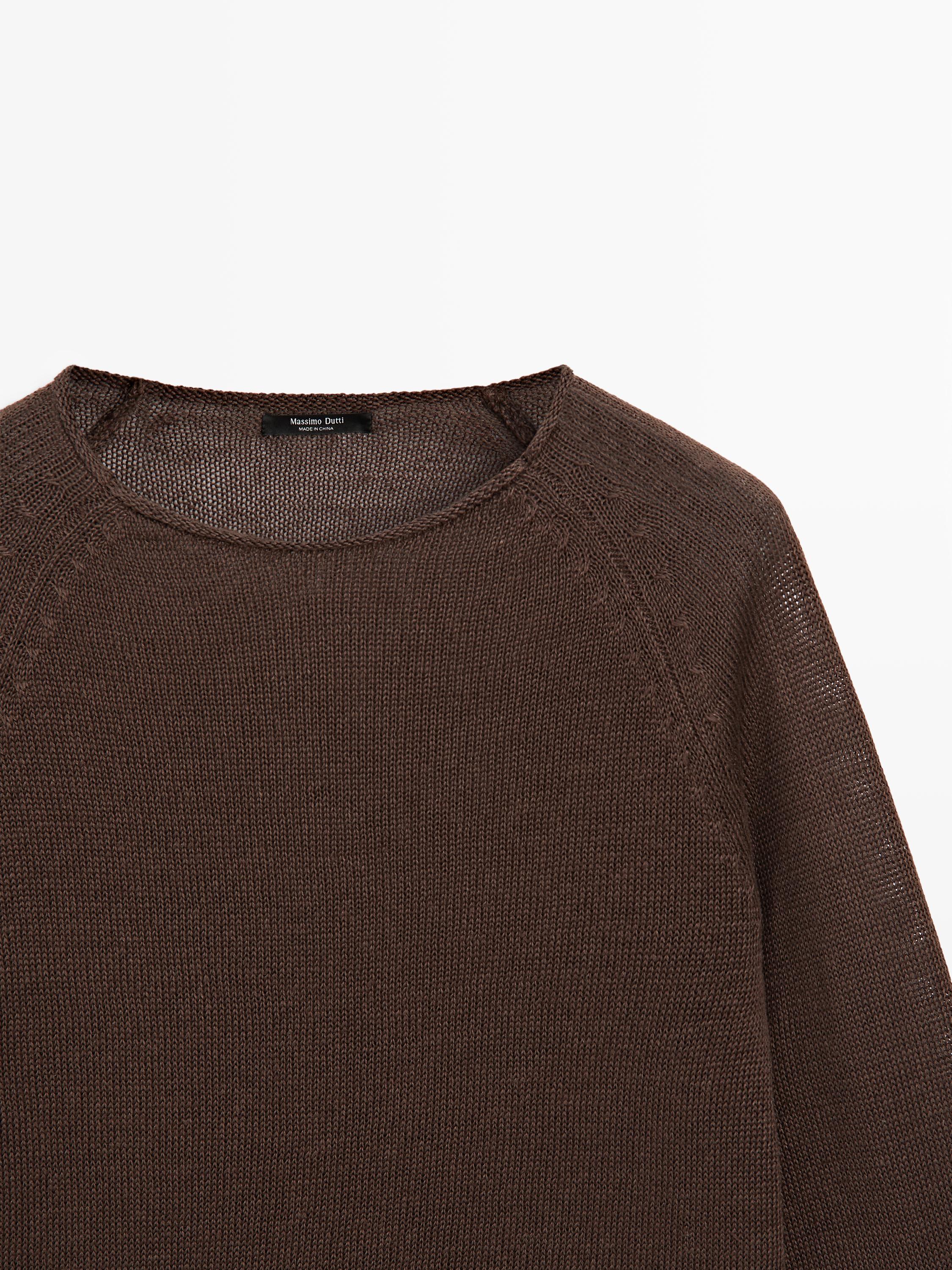 100% linen knit crew neck sweater · Chocolate, Green, Burnt Orange ...