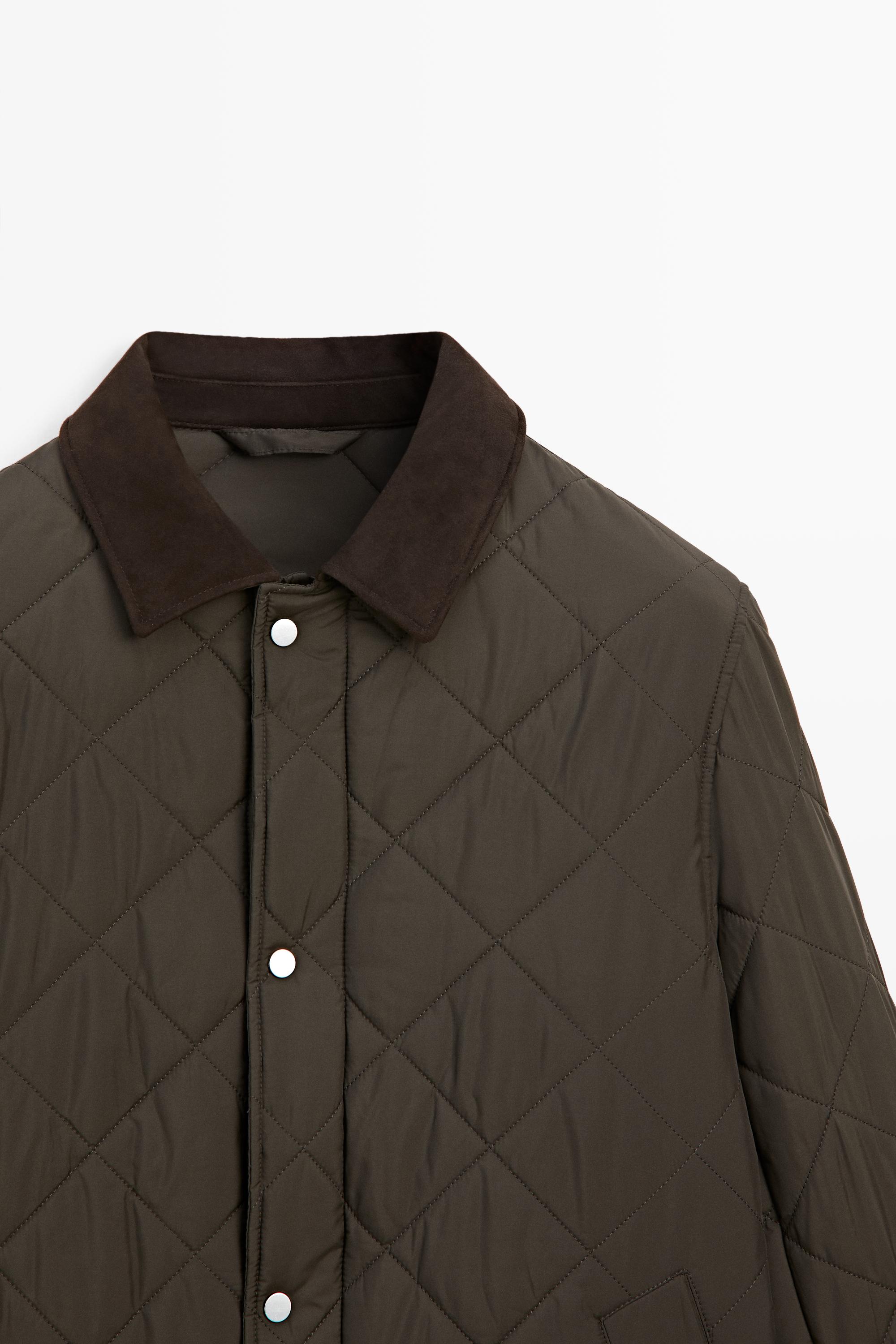 Short quilted coat with corduroy collar