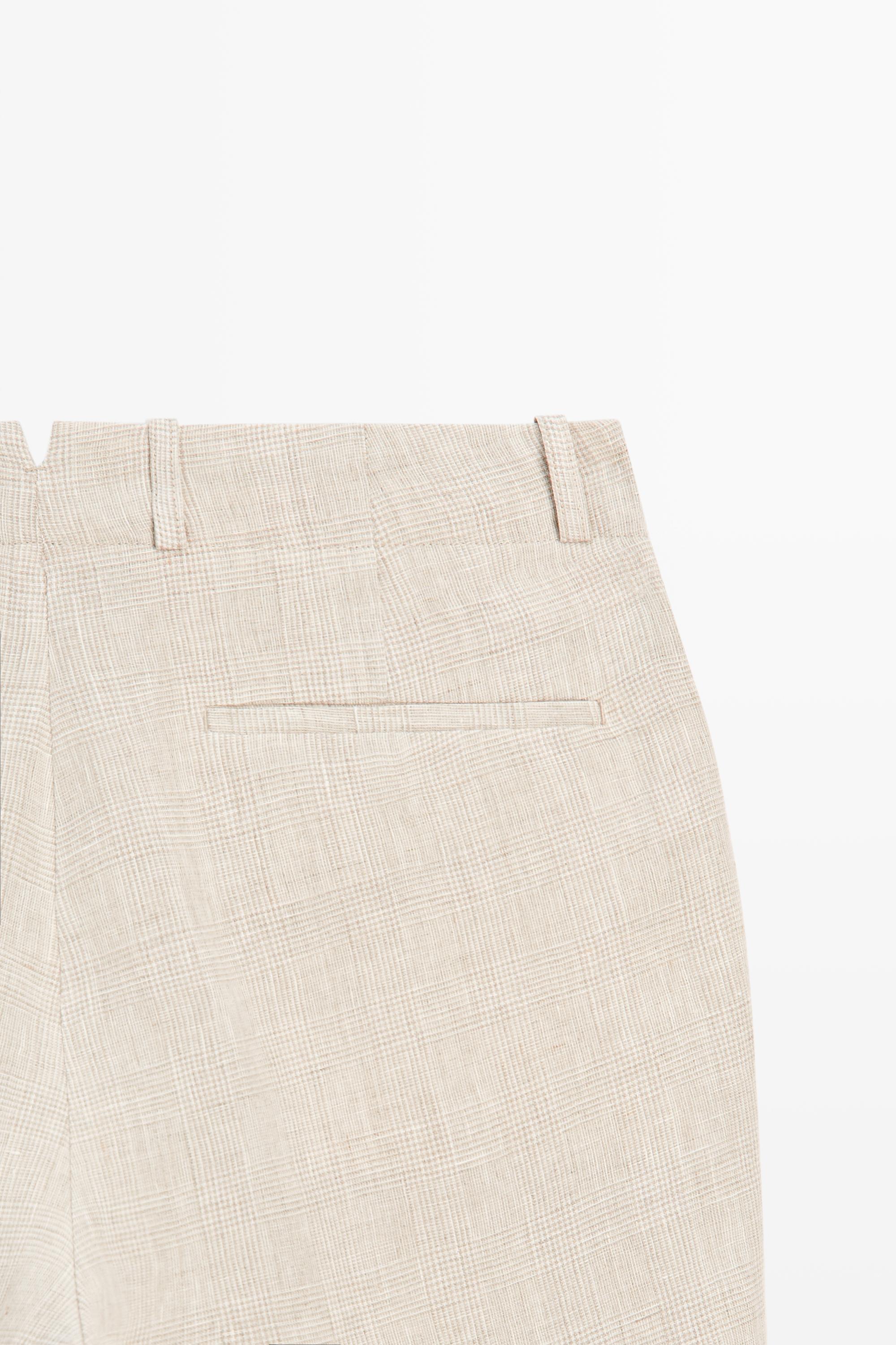 100% linen check pants — CREAM