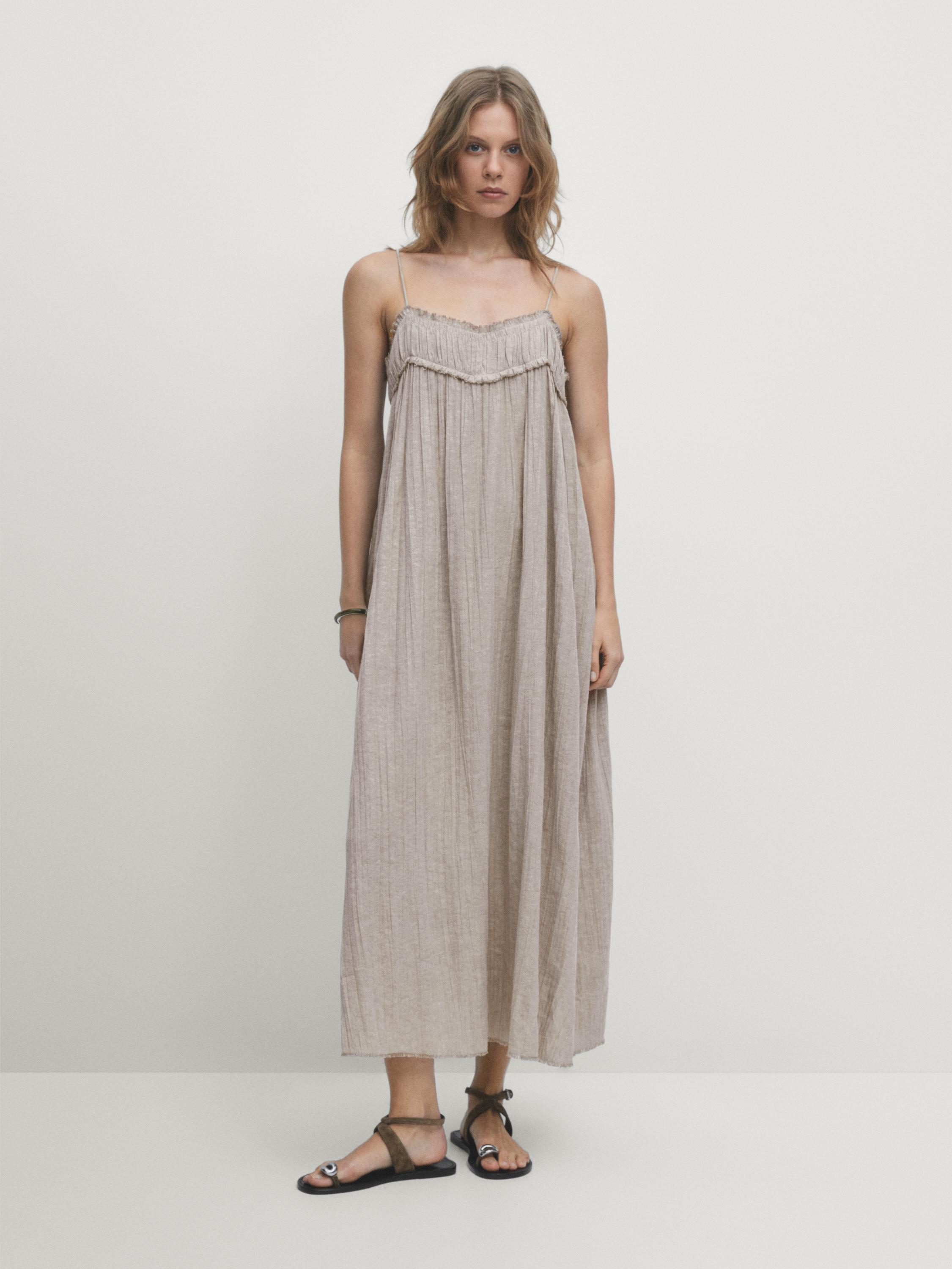 Robe midi gaufrée lin mélangé