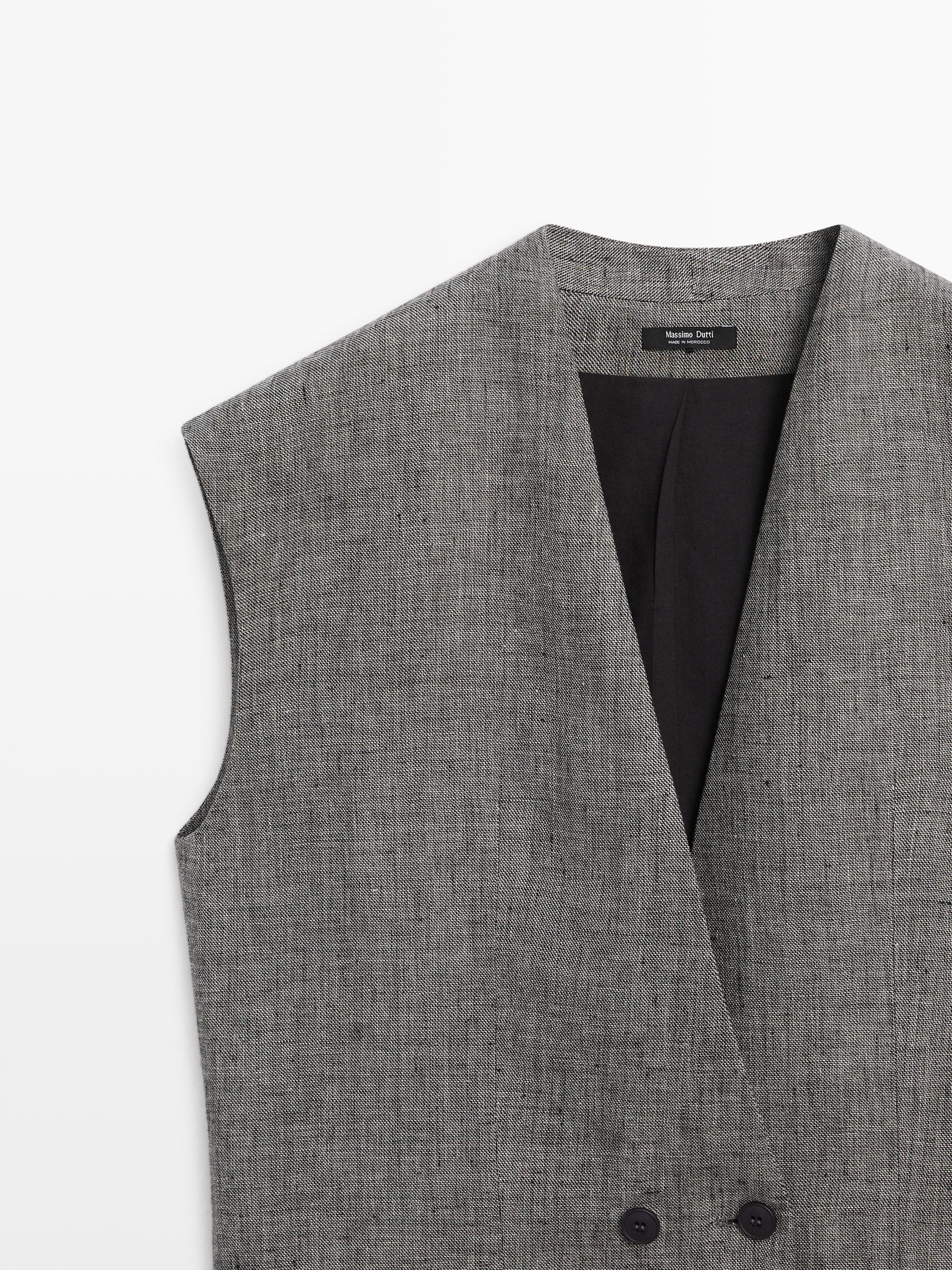 Linen waistcoat with structured shoulders — BLACK