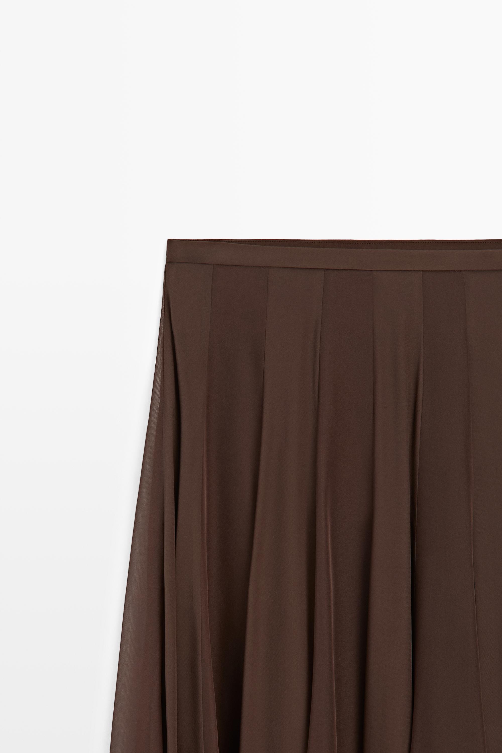 Flowing flared midi skirt — BROWN