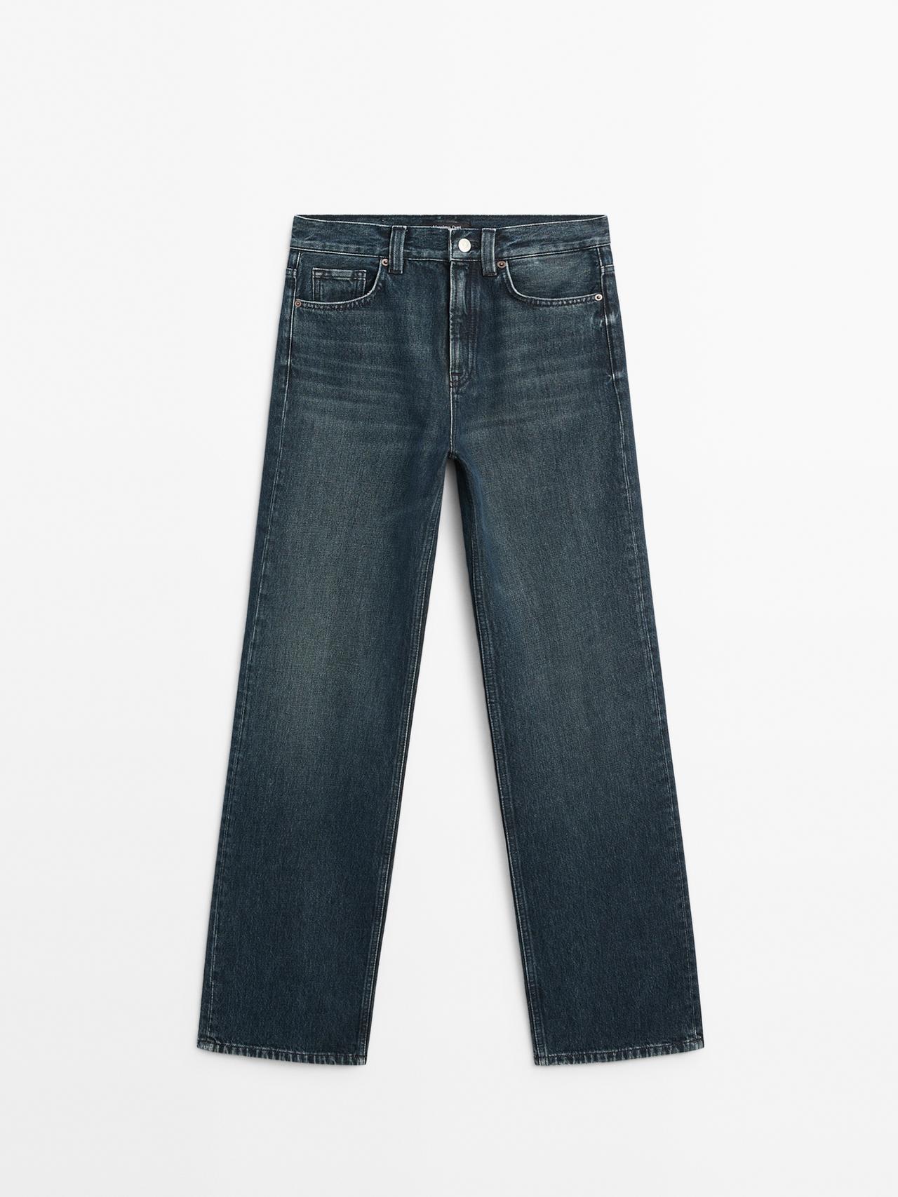 Massimo Dutti - Dames - Jeans Met Hoge Taille En Wijde Pijpen - Donkerblauw - 42