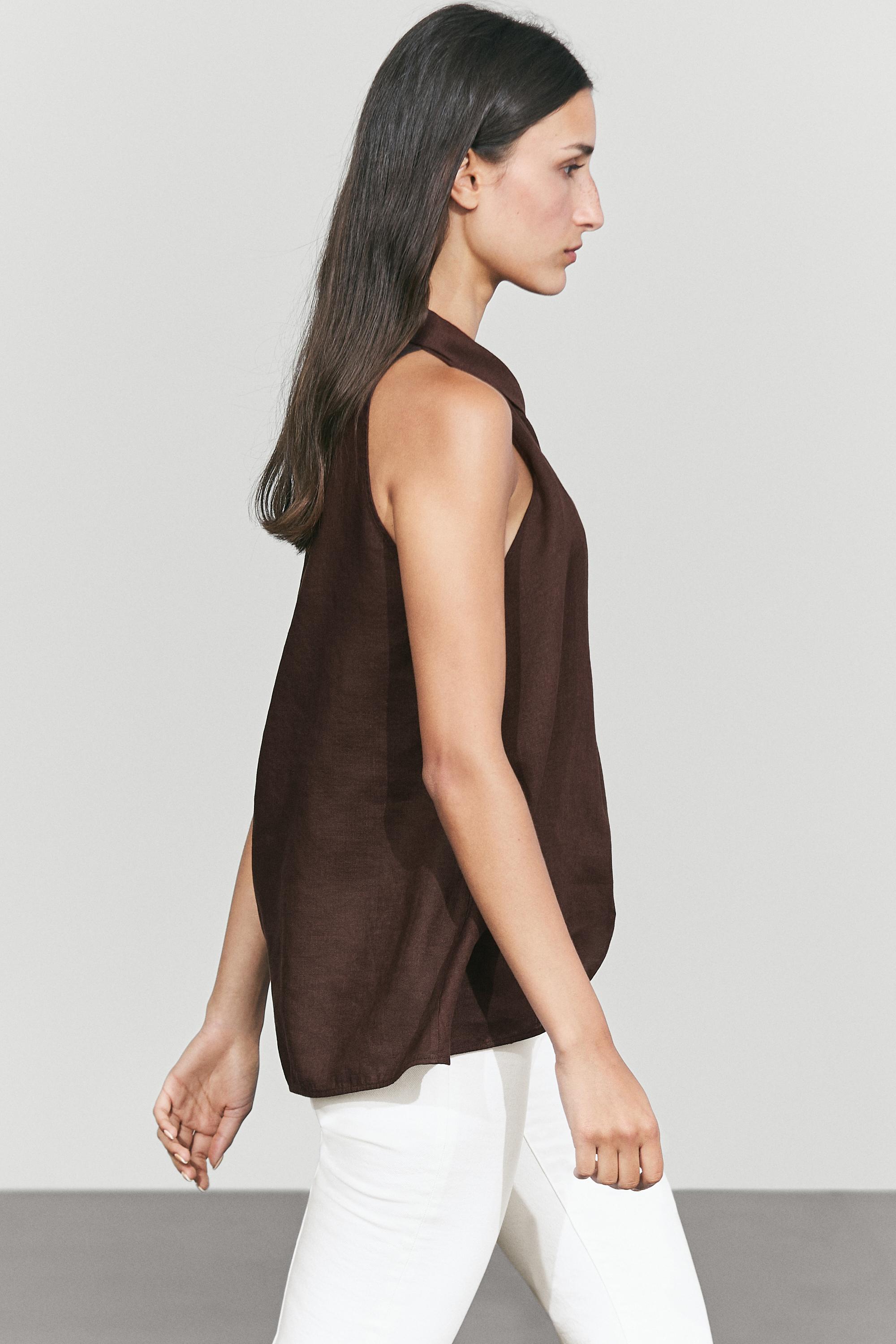 Massimo Dutti %100 keten dökümlü halter top görsel 4