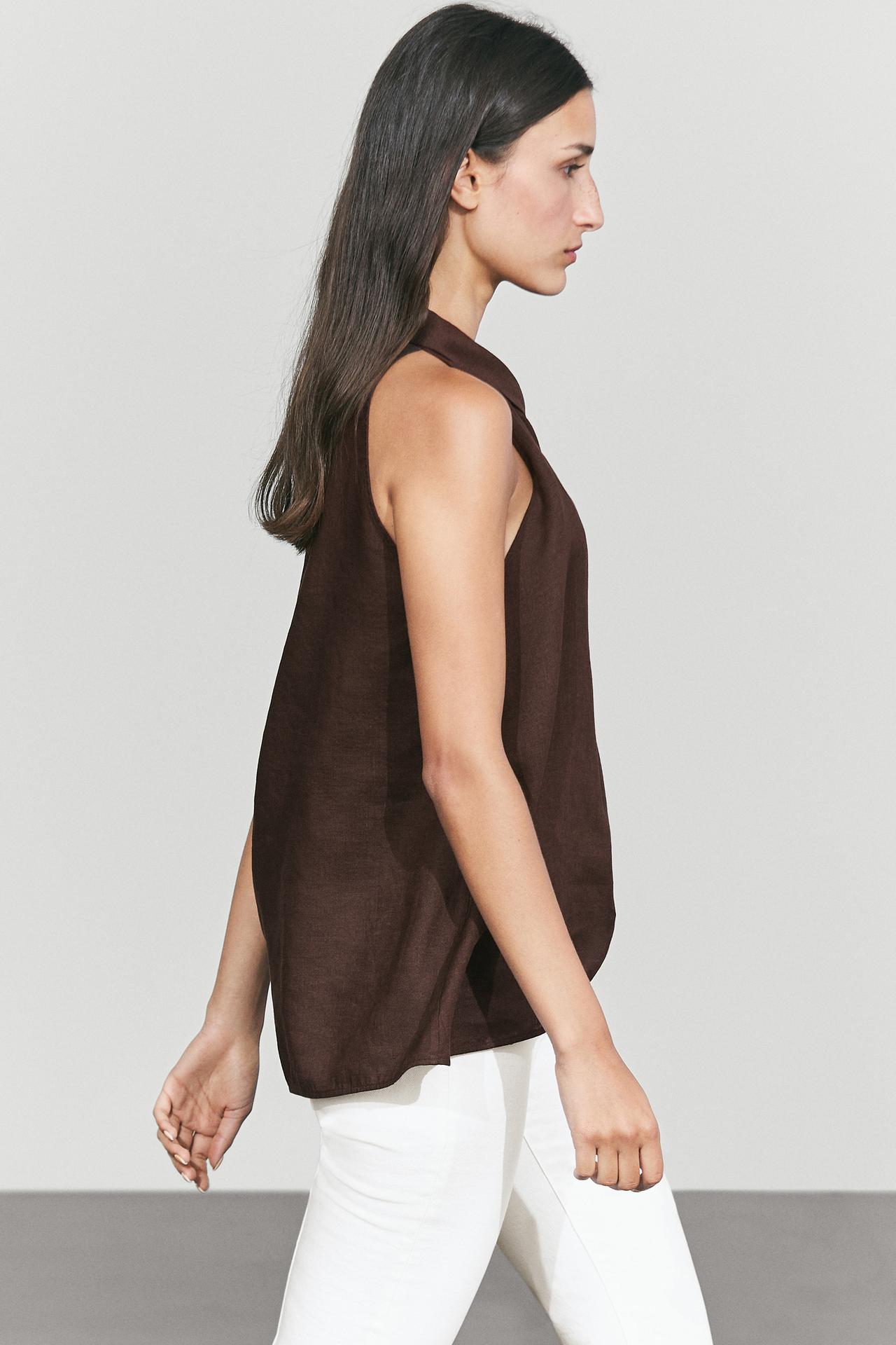 100% linen flowing halter top — BROWN