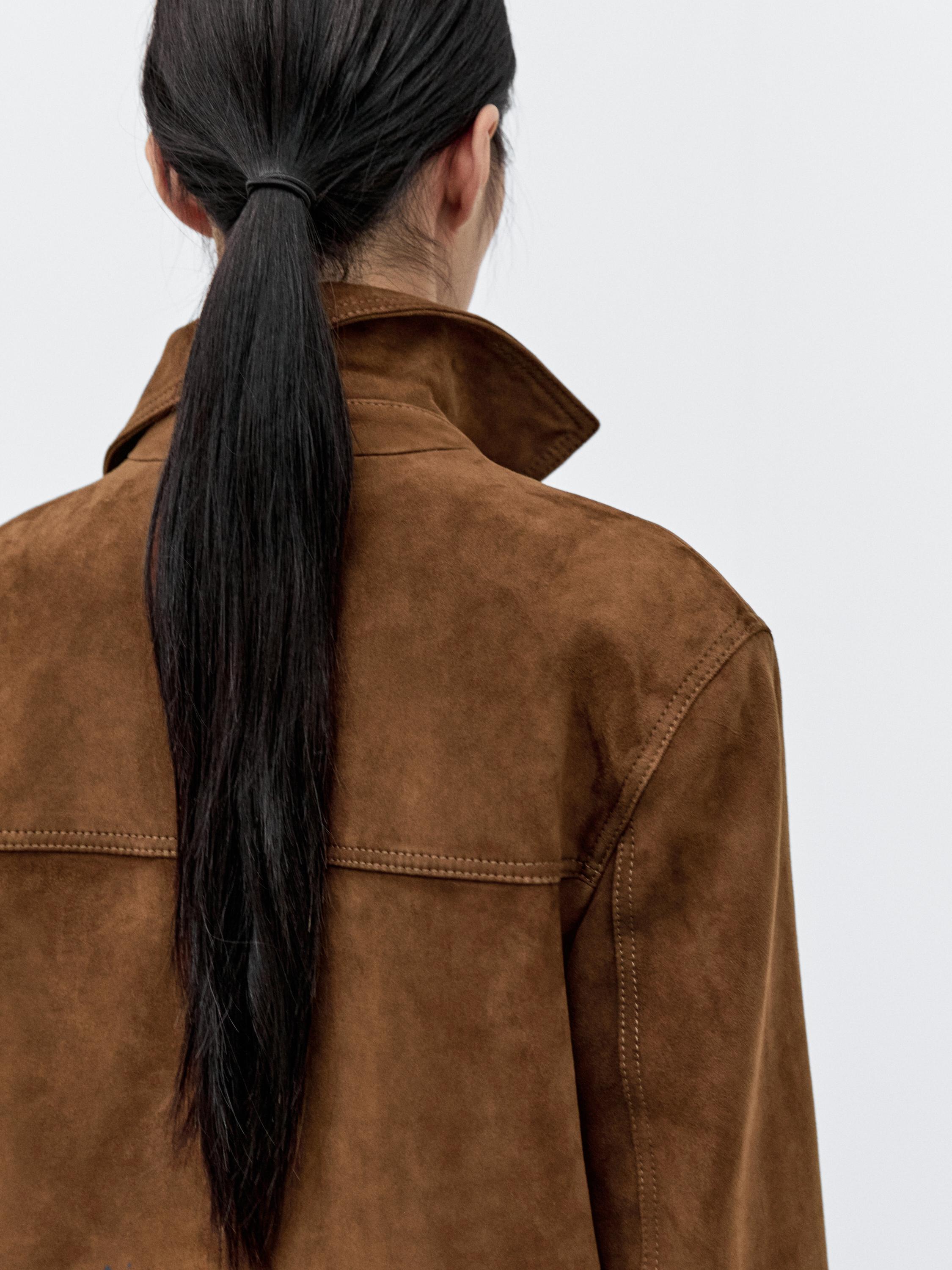 Suede leather blazer with topstitching