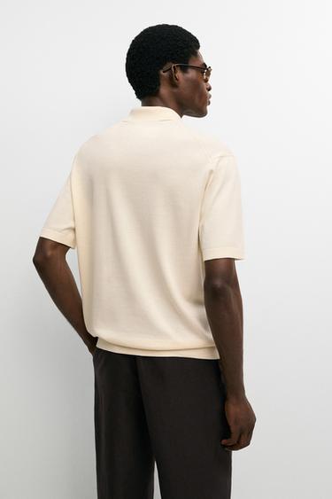 100% cotton V-neck knit polo — CREAM 5