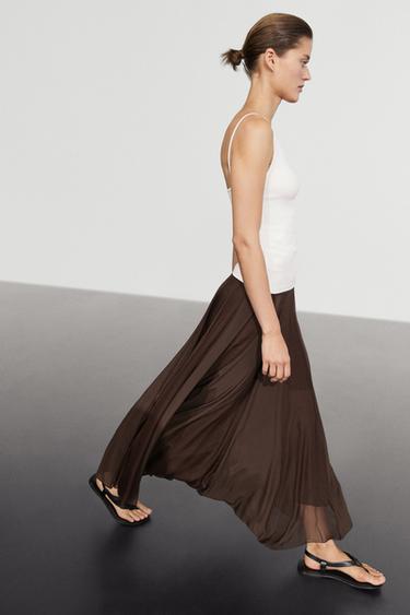Flowing flared midi skirt — BROWN 5