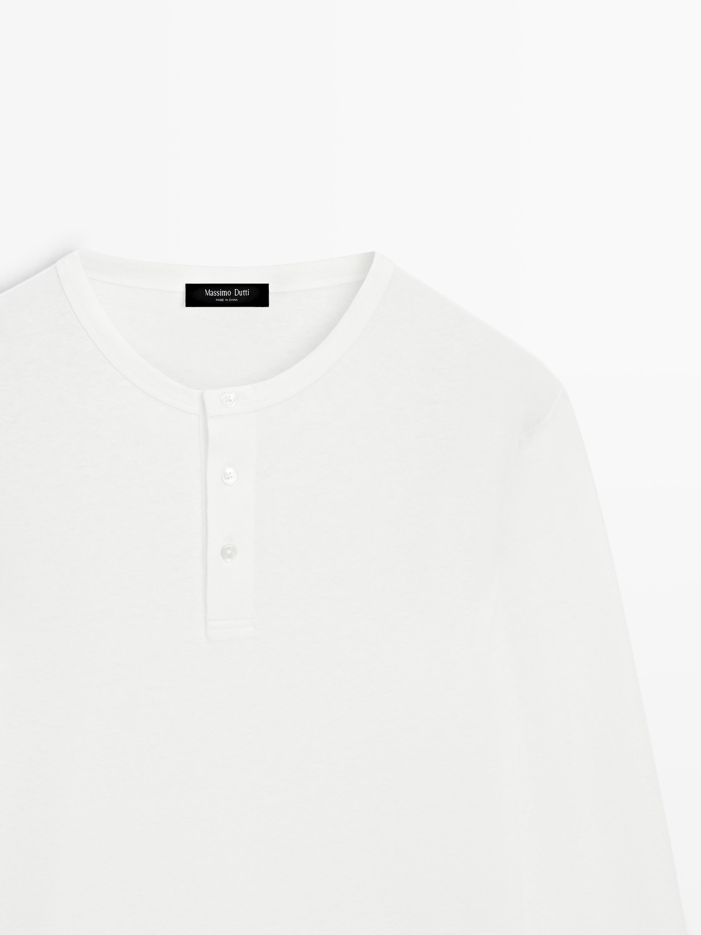 Long sleeve henley neck T-shirt — WHITE