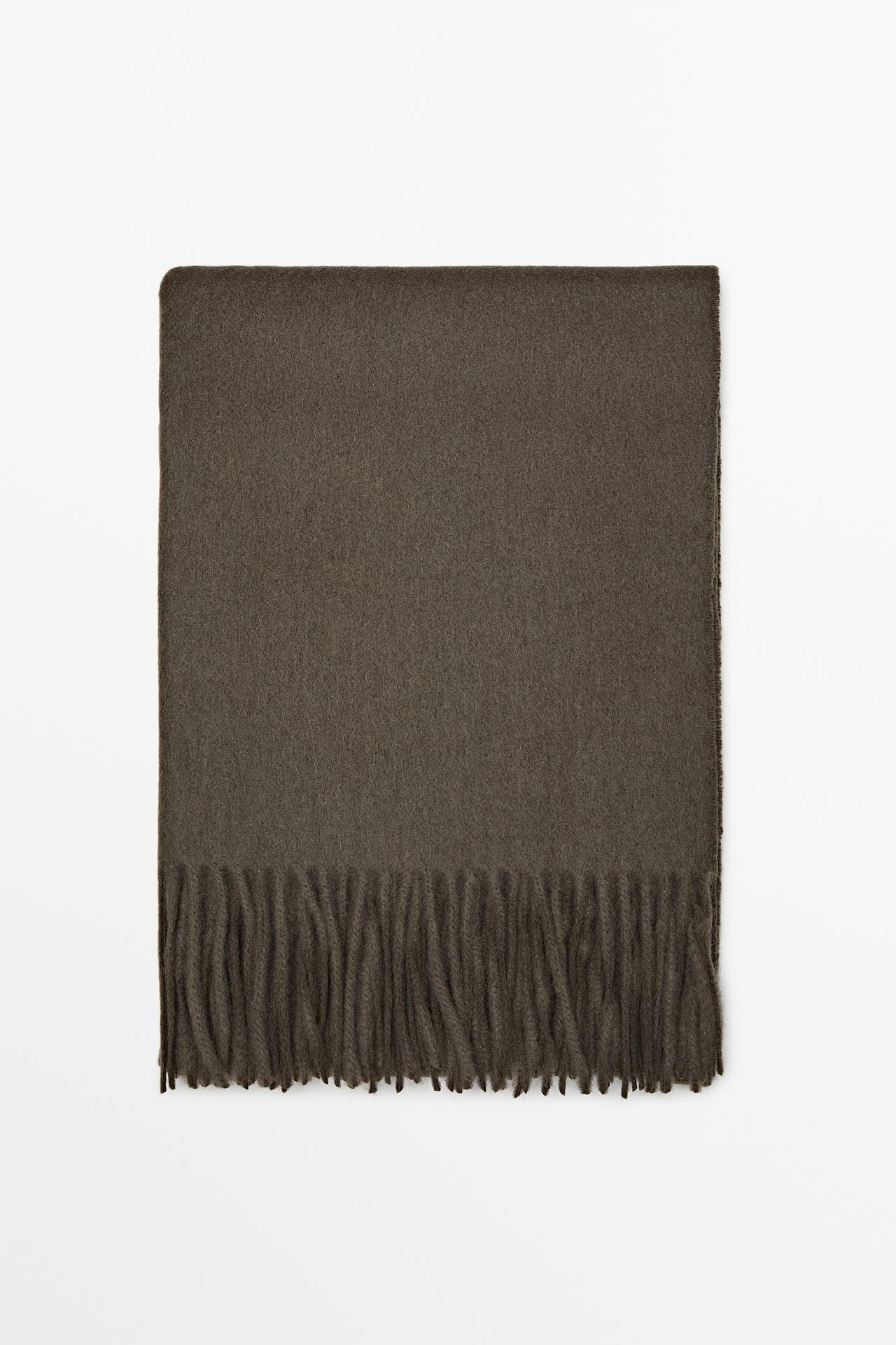 Wool blend scarf with fringing — MOLE BROWN
