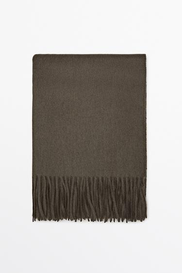 Wool blend scarf with fringing — MOLE BROWN 1
