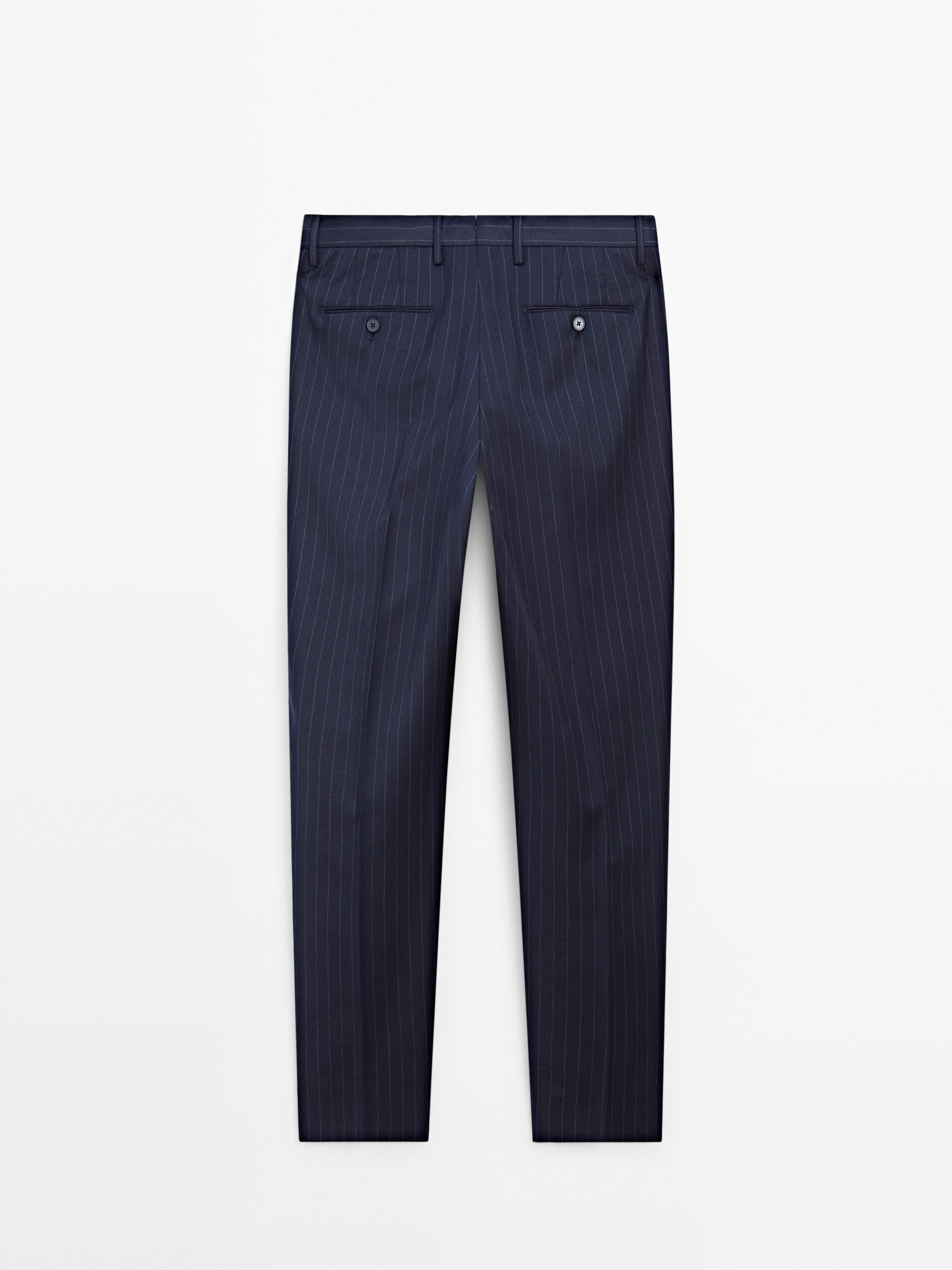 100% wool striped suit trousers