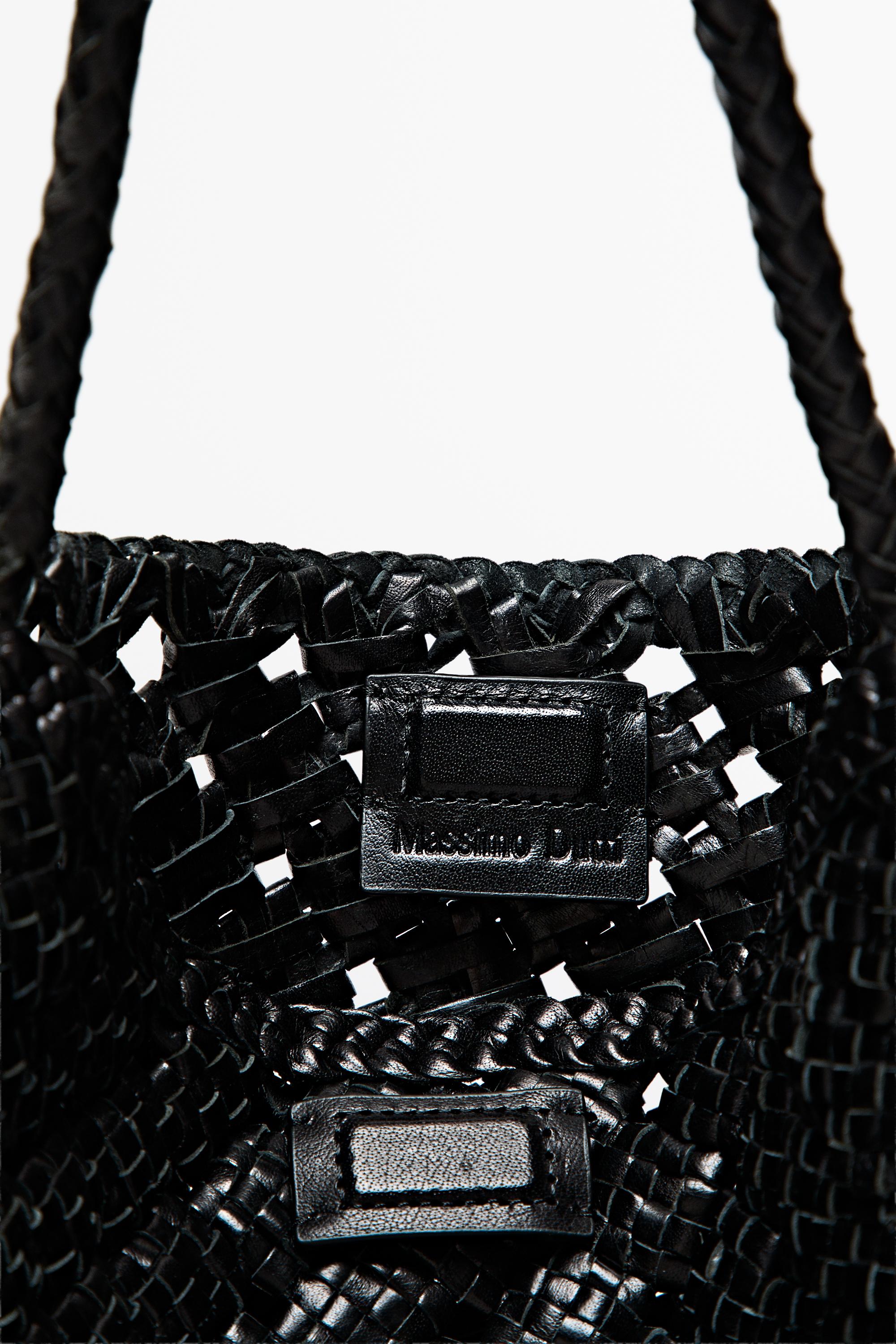 Medium braided nappa leather bag — BLACK