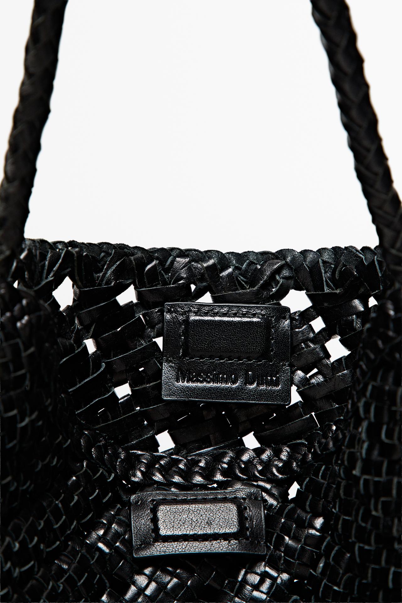 Medium braided nappa leather bag — BLACK