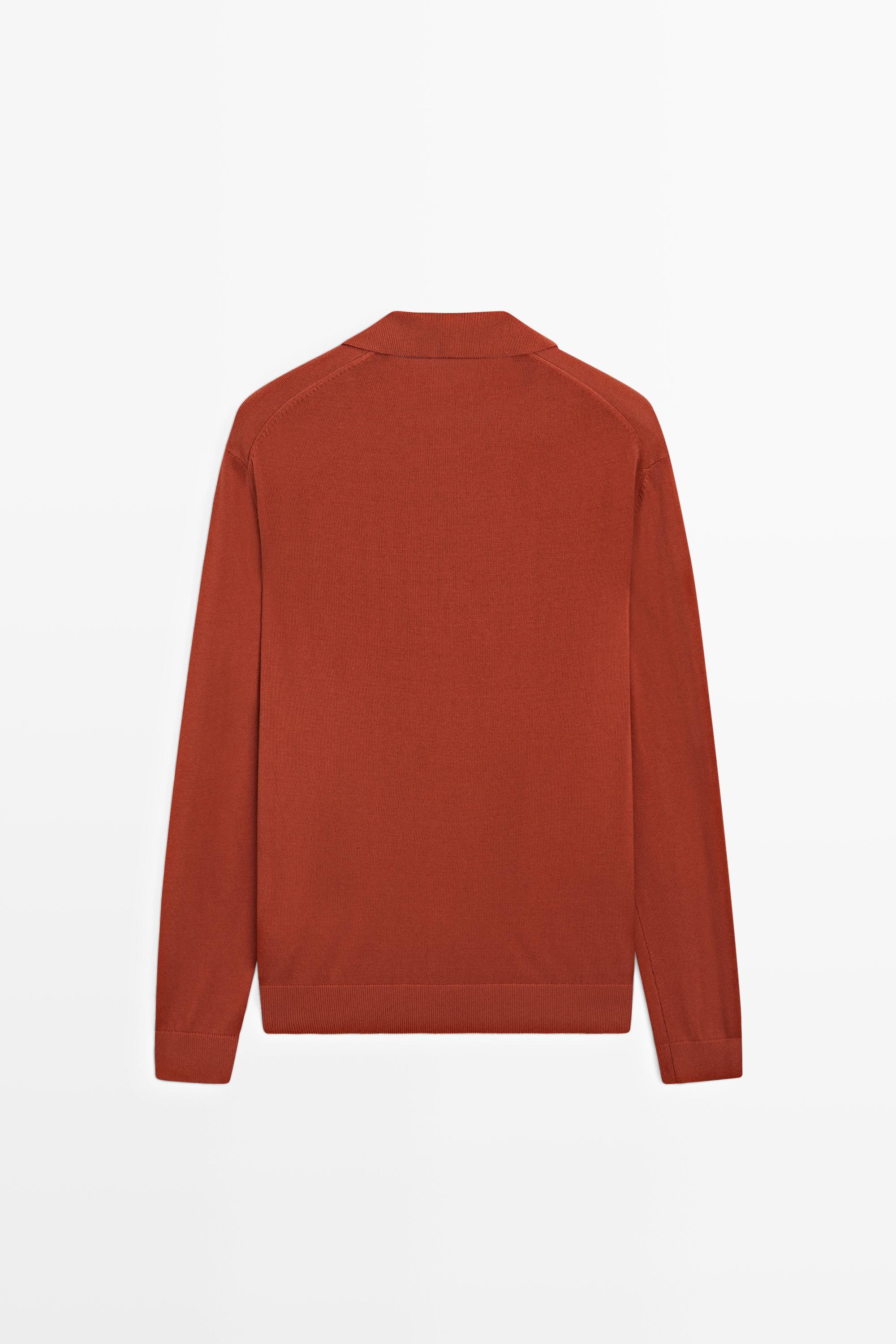 Polo collar knit sweater — TANGERINE