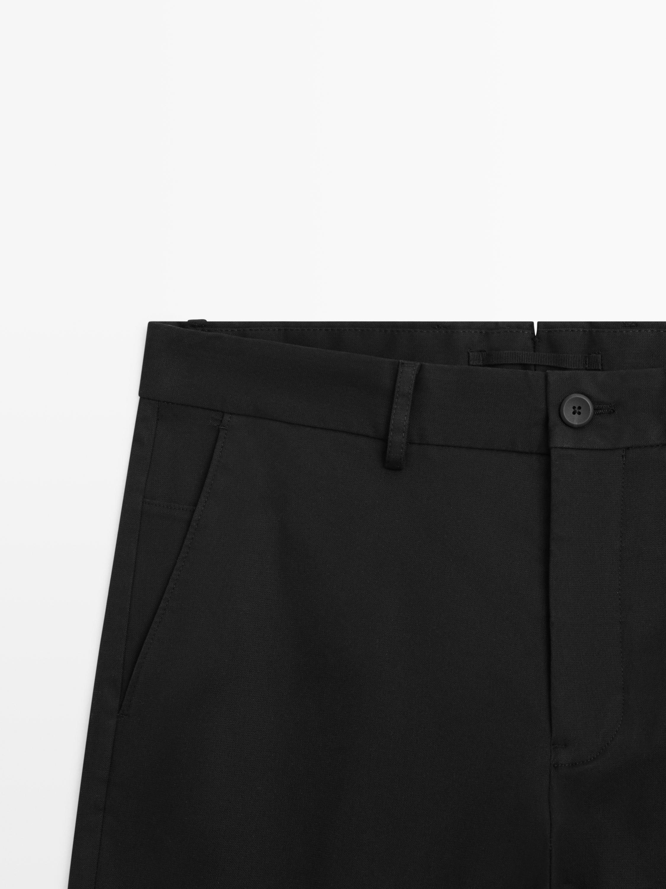 Cotton blend tapered fit trousers — NAVY BLUE