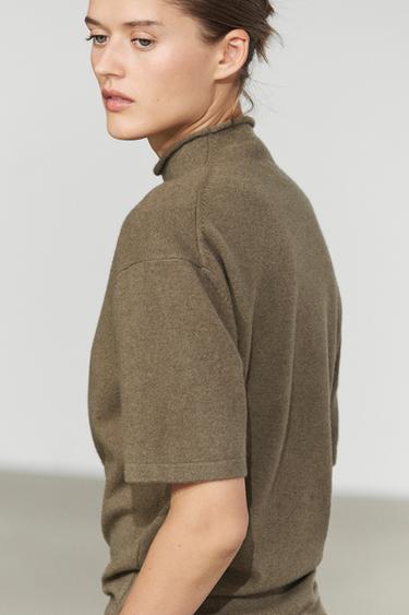 Wool-blend knit mock neck sweater — BEIGE 8
