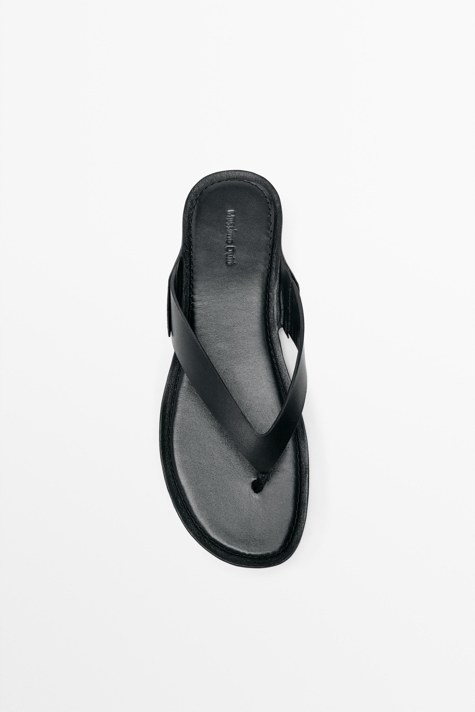 Flat leather sandals — BLACK