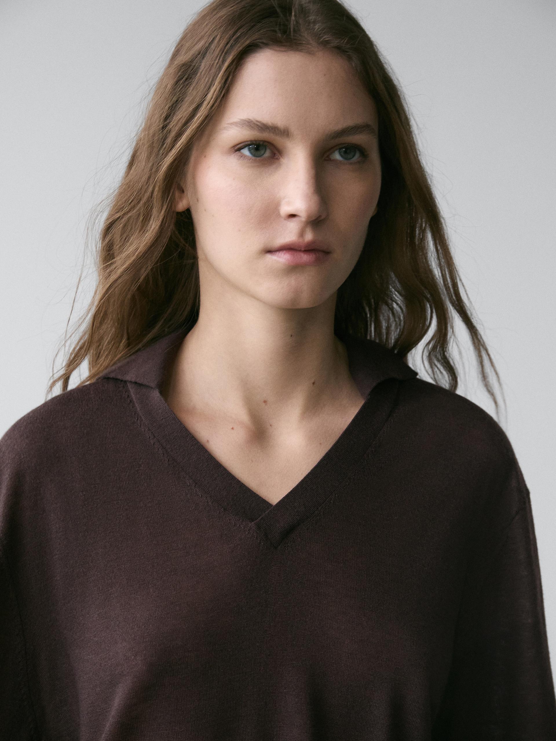 Pull Oversize En Maille Laine Et Soie - Marron - M - Massimo Dutti - Femme