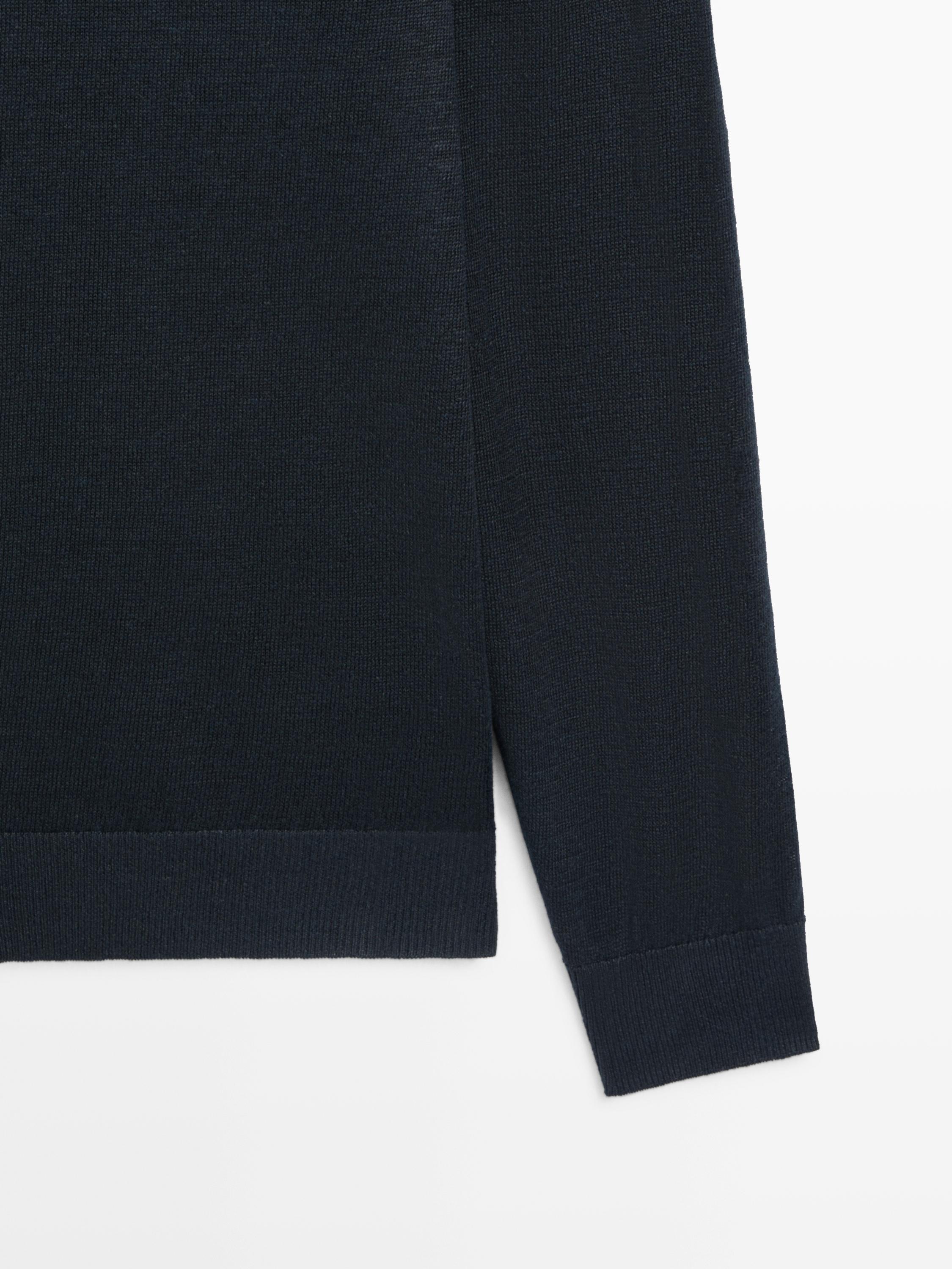 100% linen knit crew neck sweater — NAVY BLUE