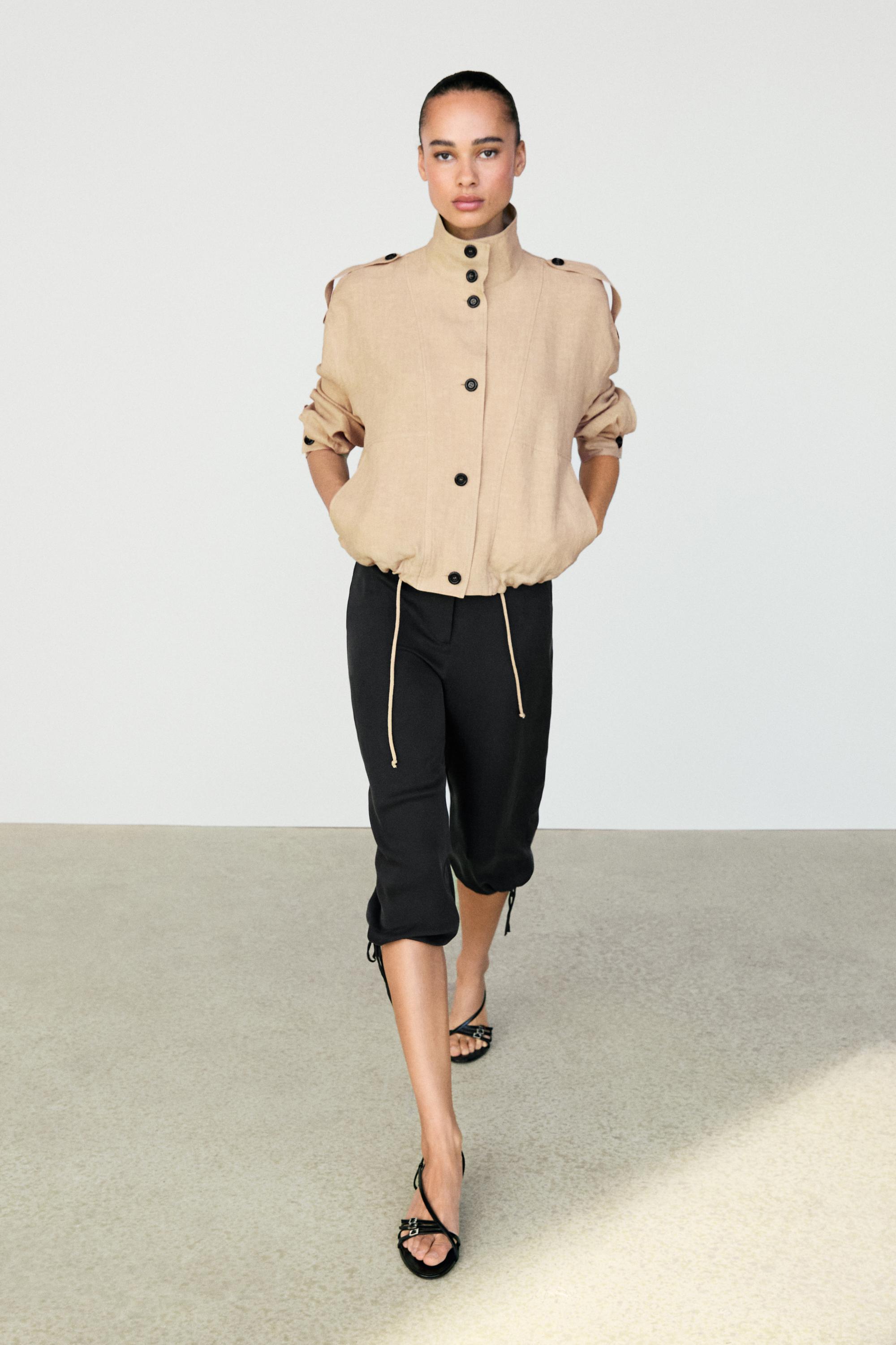 100% linen fluid bomber jacket — MUSTARD YELLOW