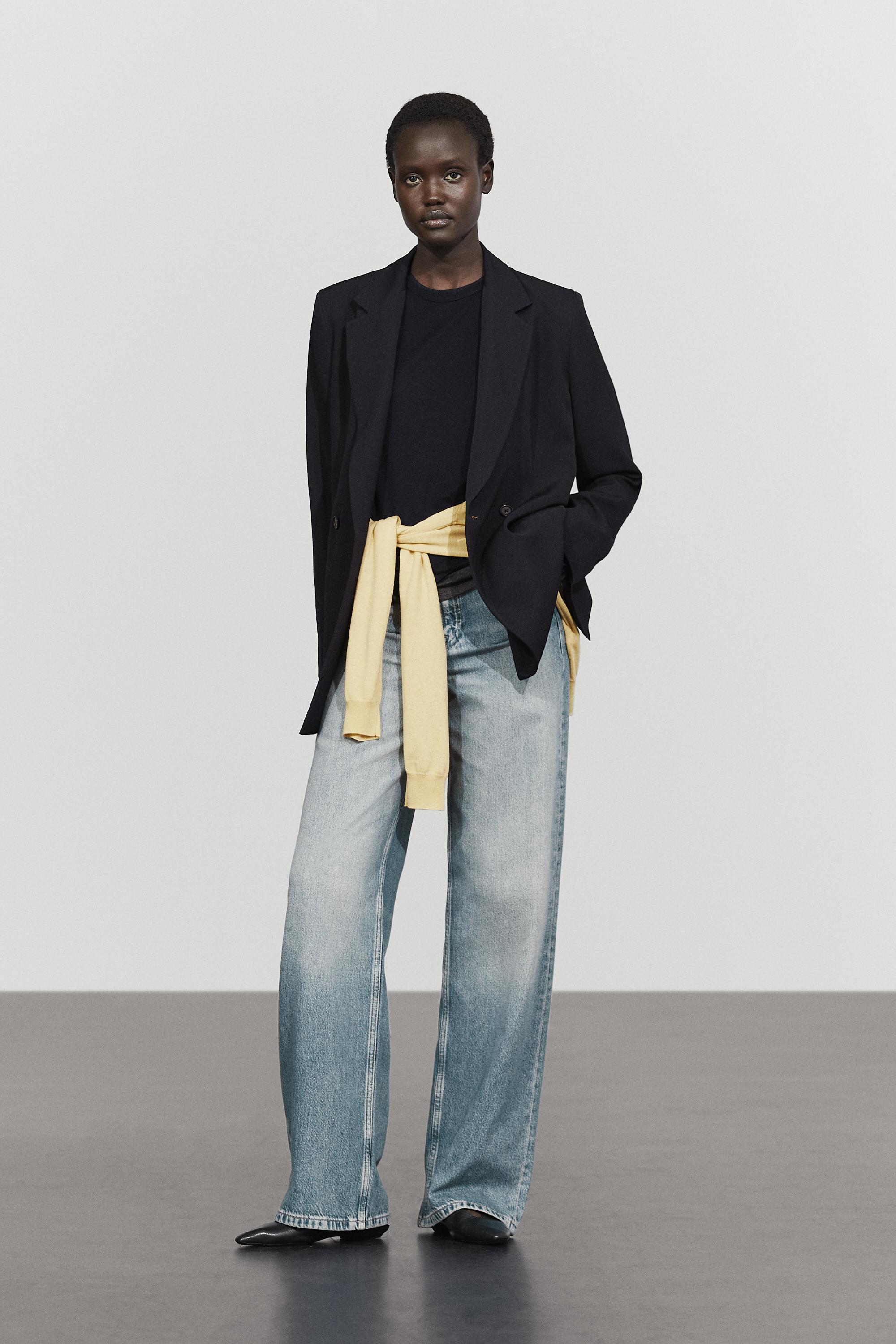 Wool blend double-breasted blazer — NAVY BLUE