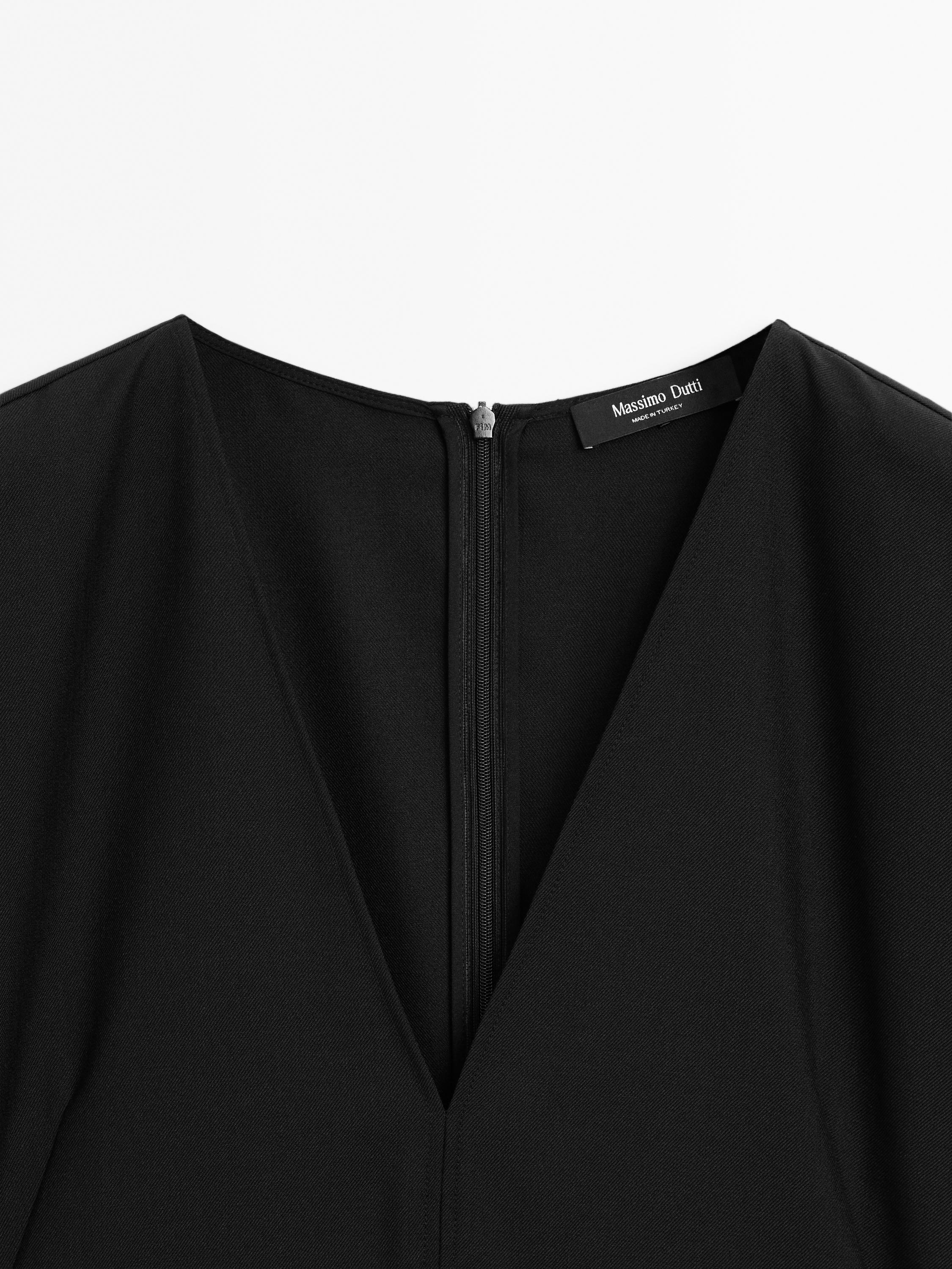 Long wool blend V-neck dress