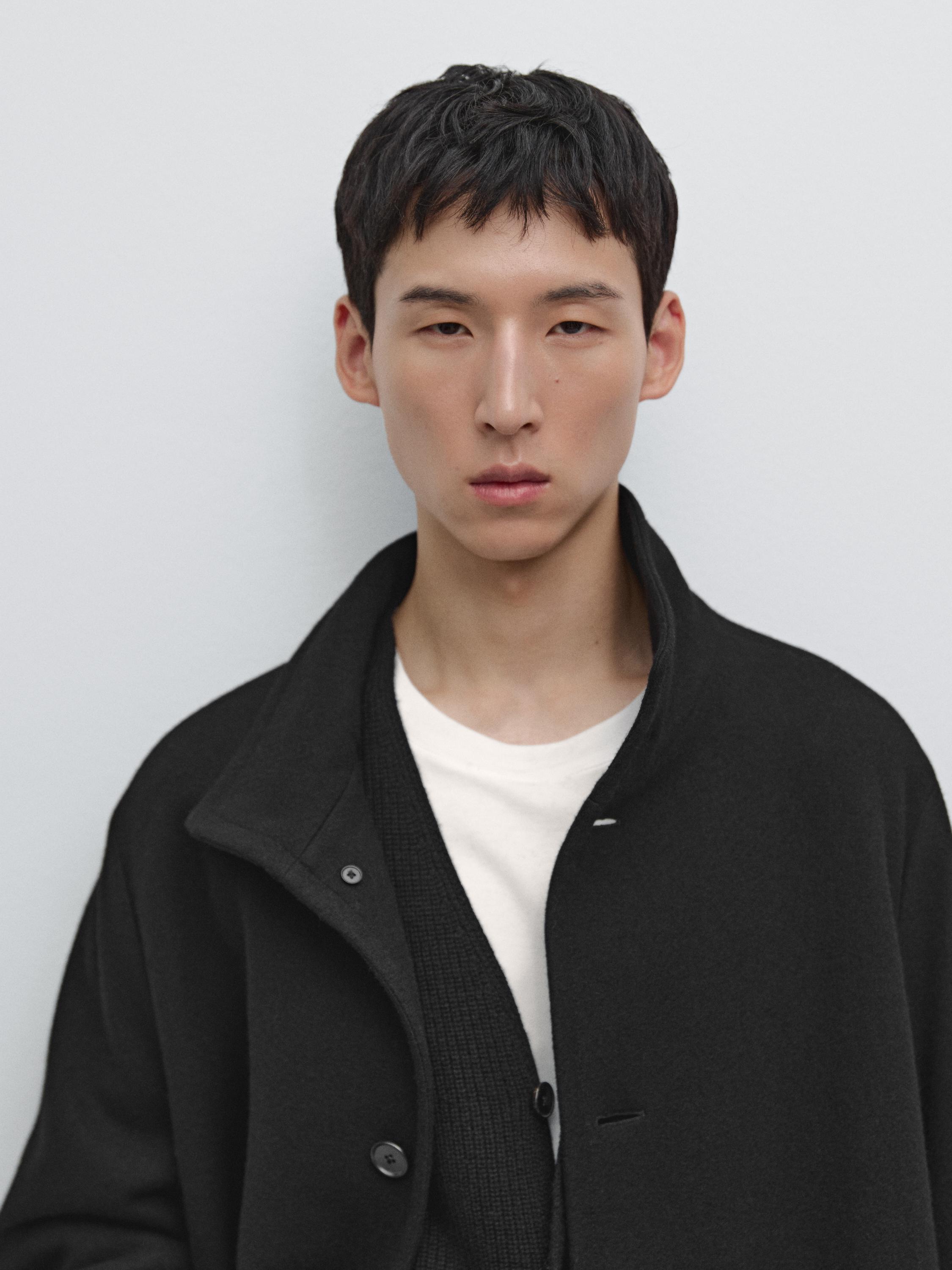 Long wool coat with high neck — BLACK