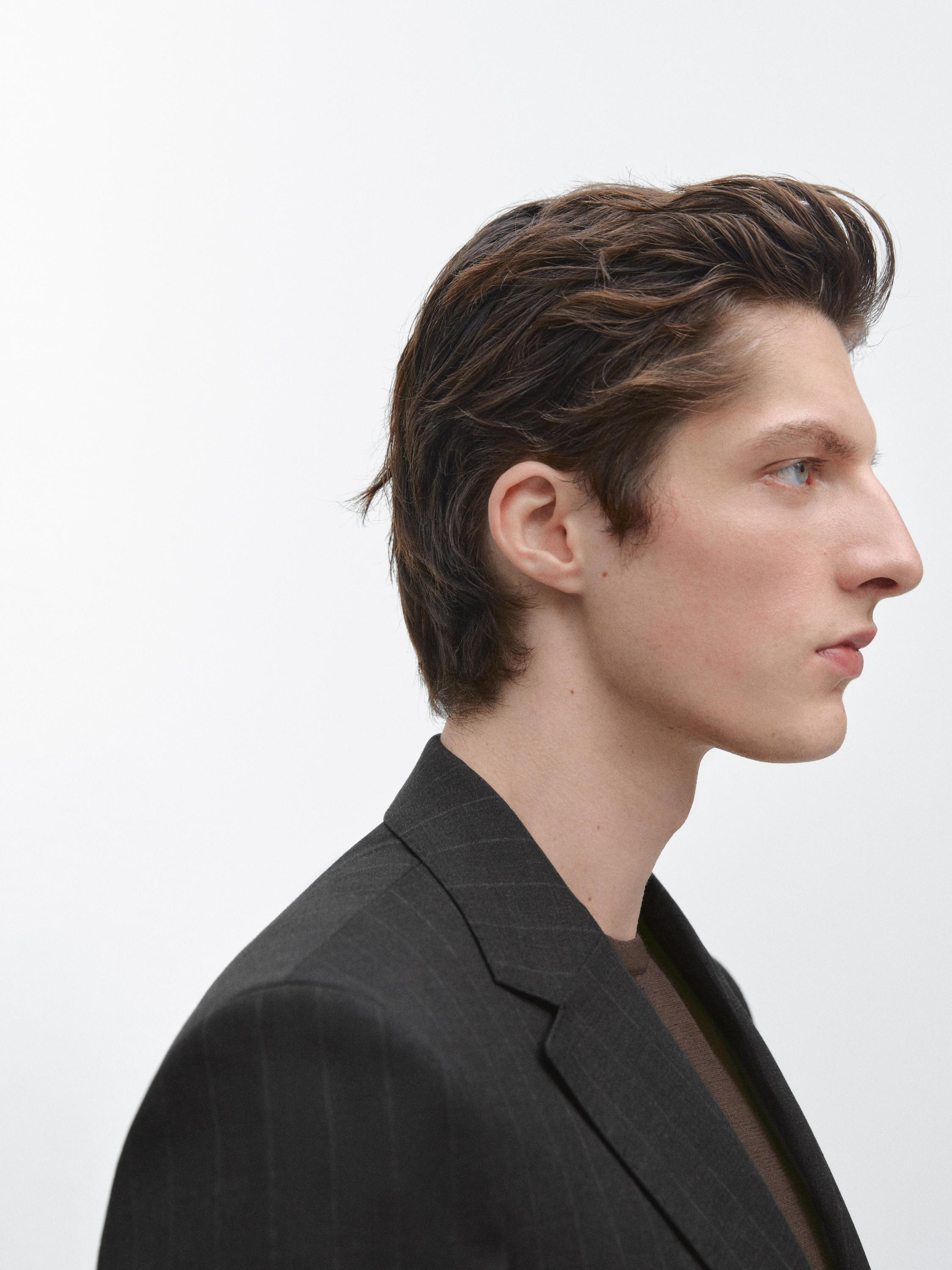 100% cool wool pinstripe suit blazer — GREY