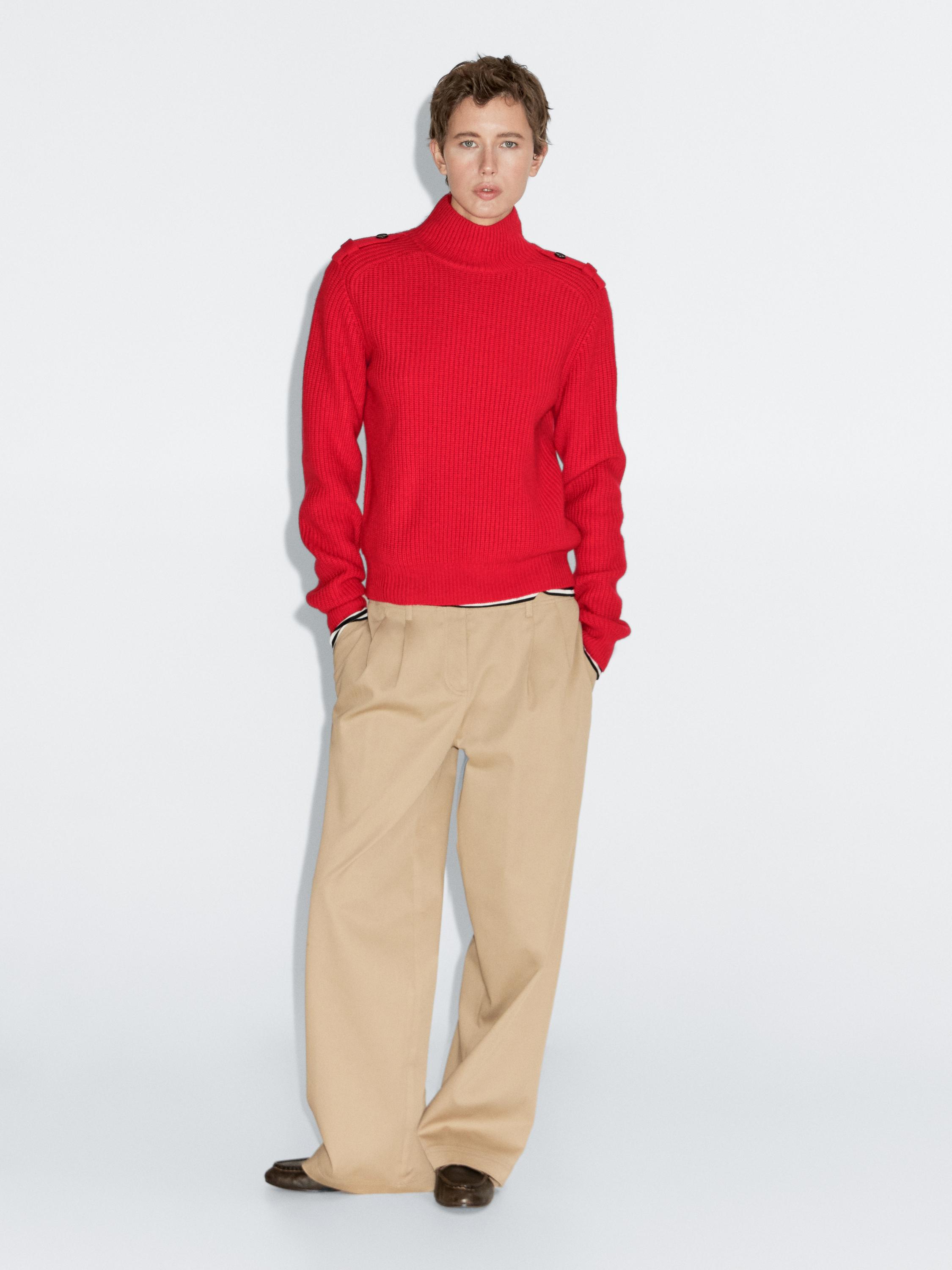 Knit wool blend sweater with shoulder detail RED - Main Image
