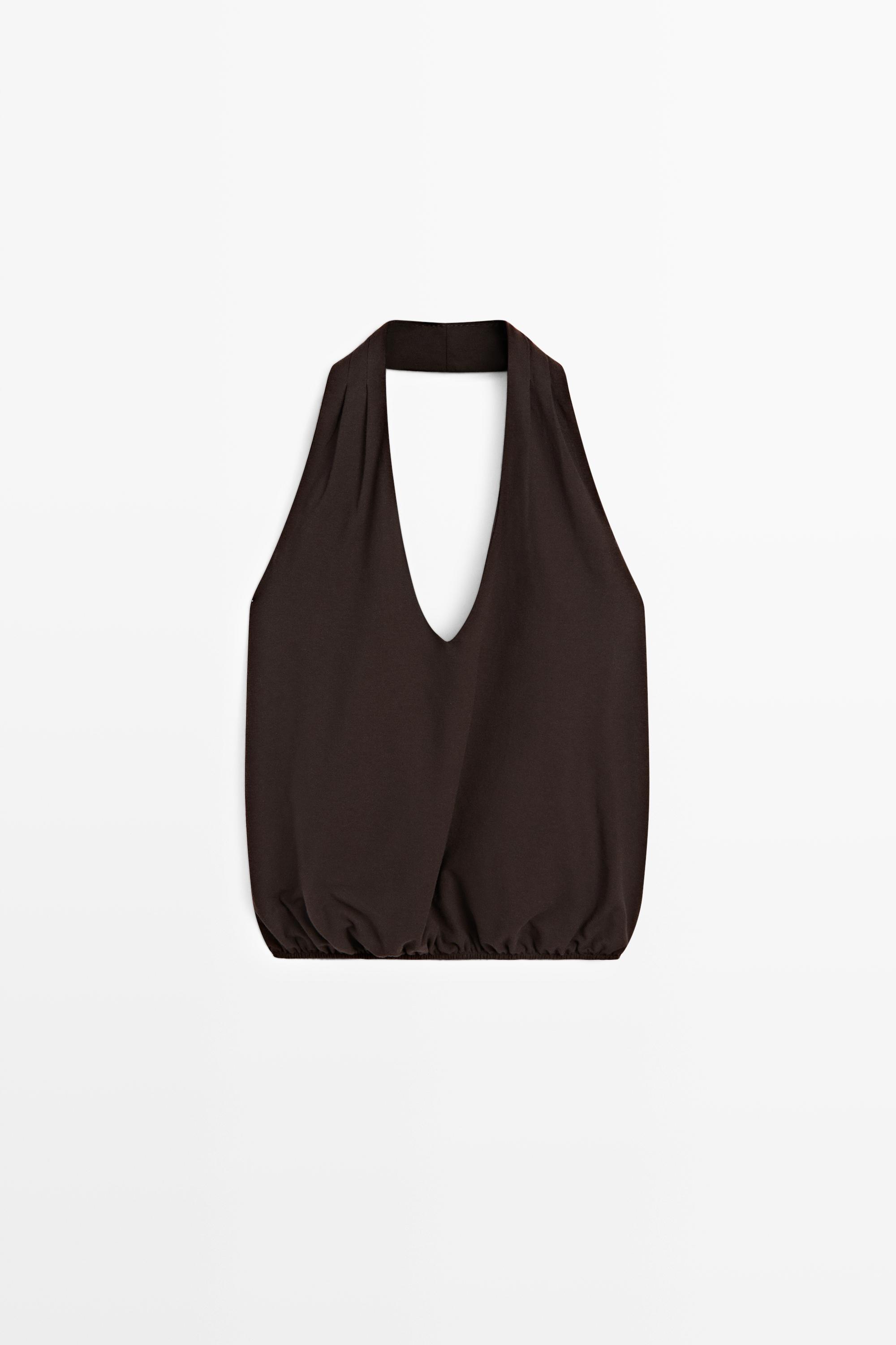 Cotton halter top with elasticated hem
