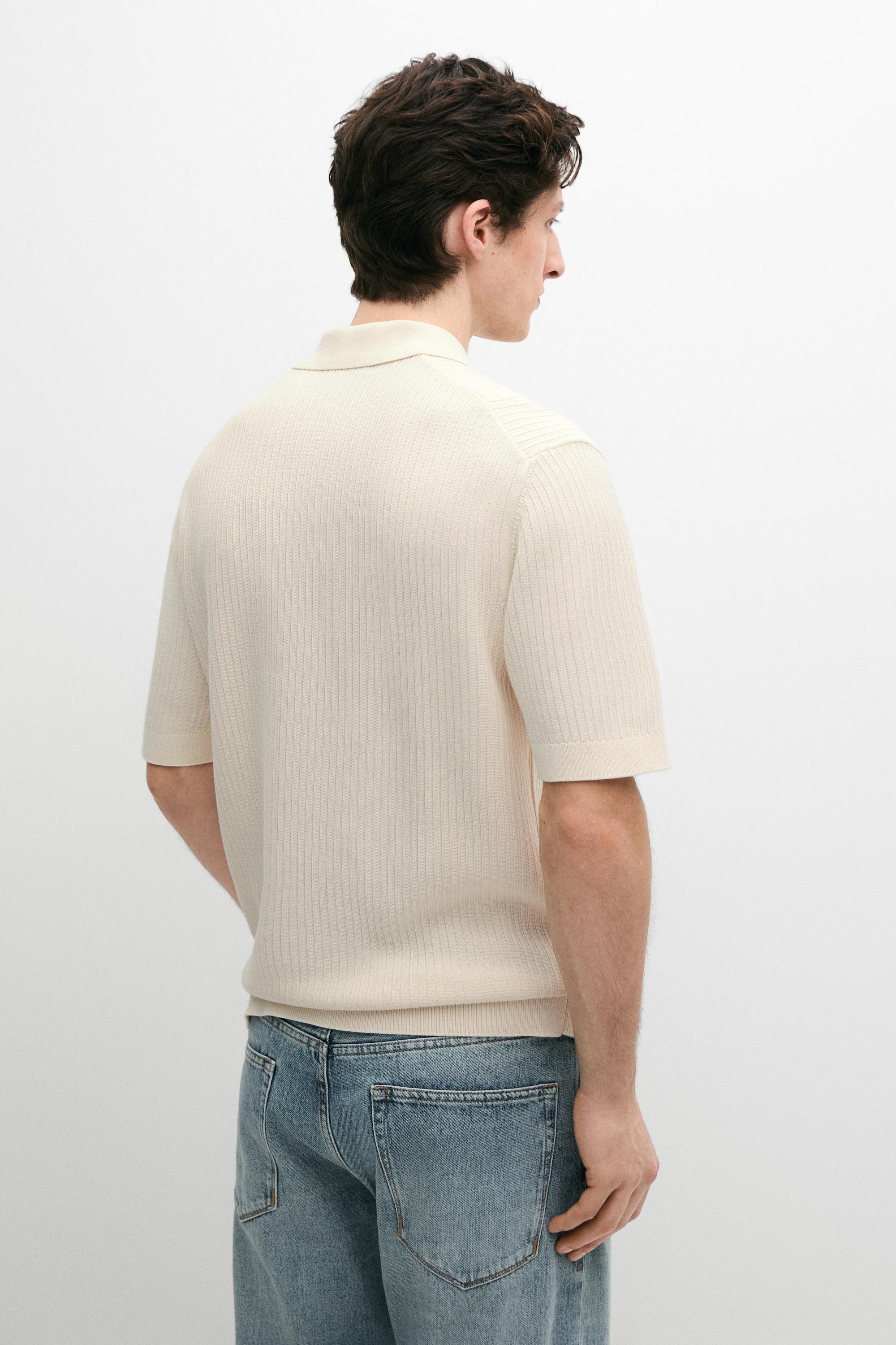 Regular fit cotton knit polo shirt — CREAM