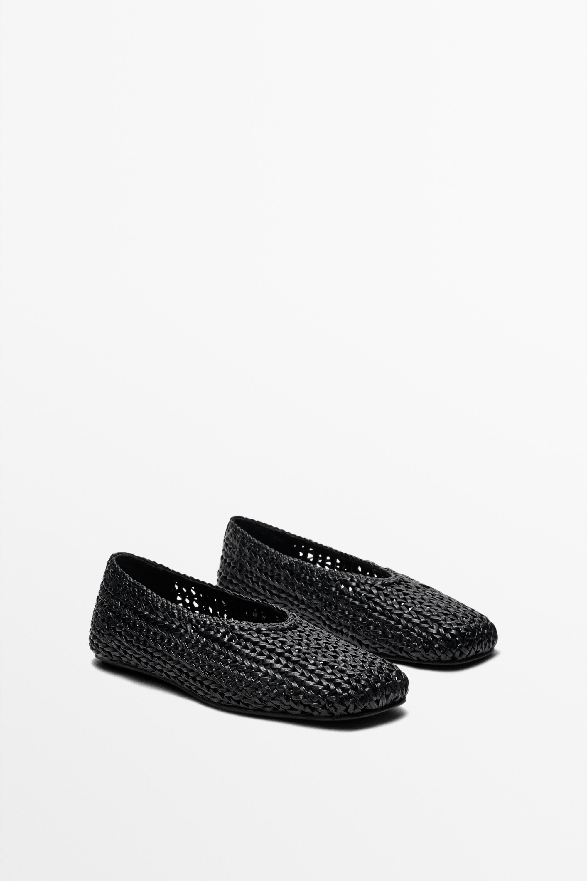 Braided sheepskin ballet flats — BLACK
