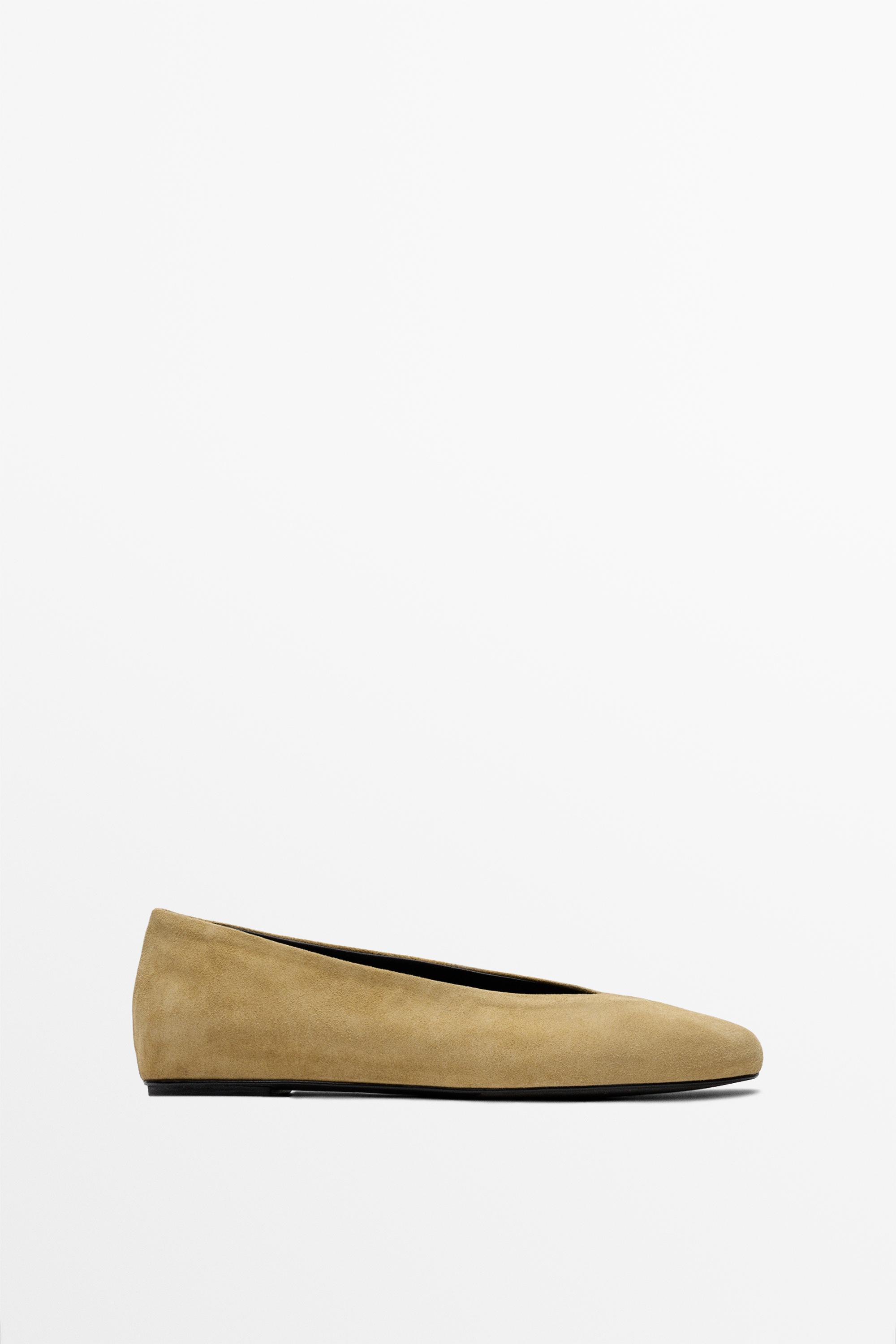 Split leather ballet flats — MUSTARD