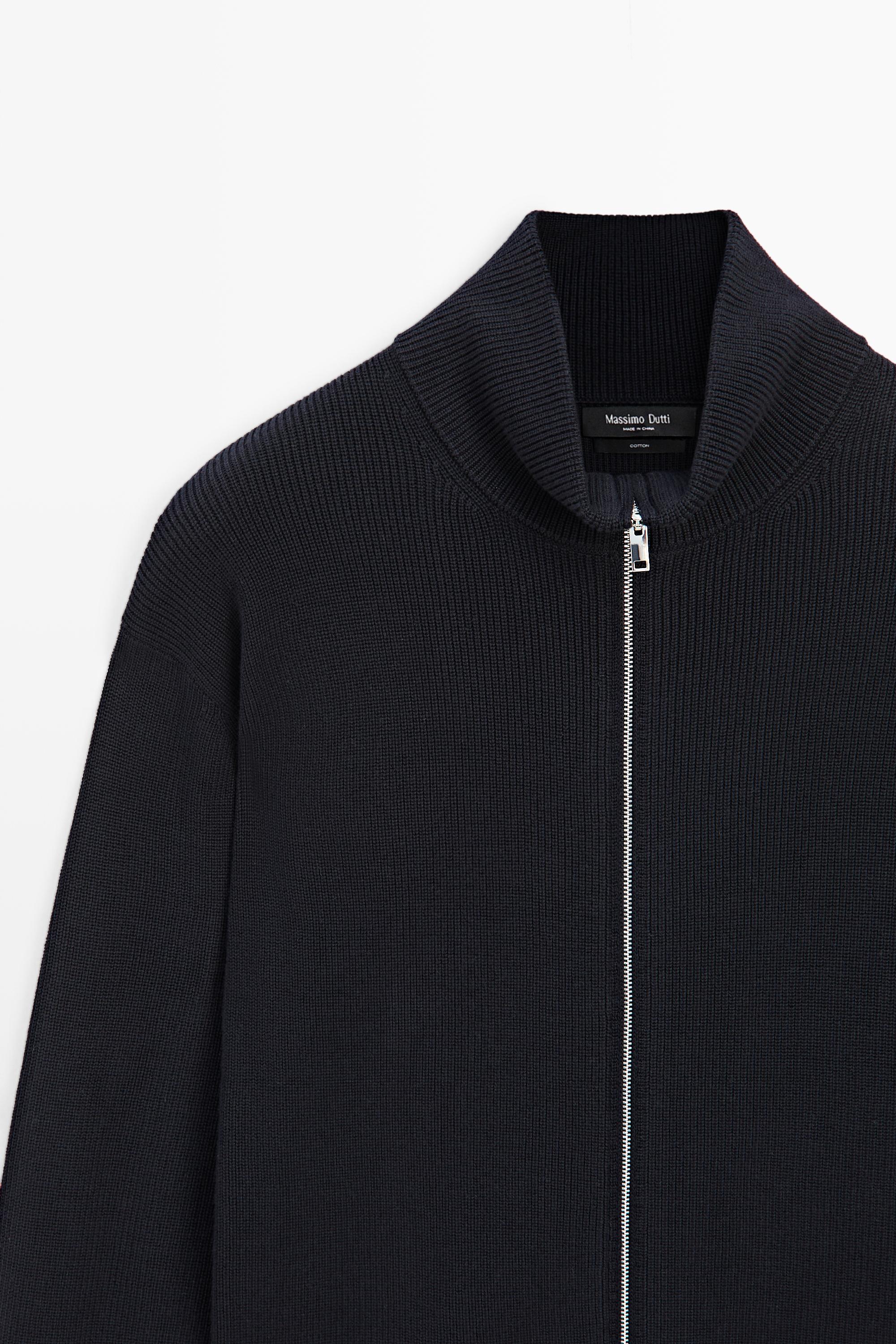 100% cotton ribbed knit cardigan — NAVY BLUE