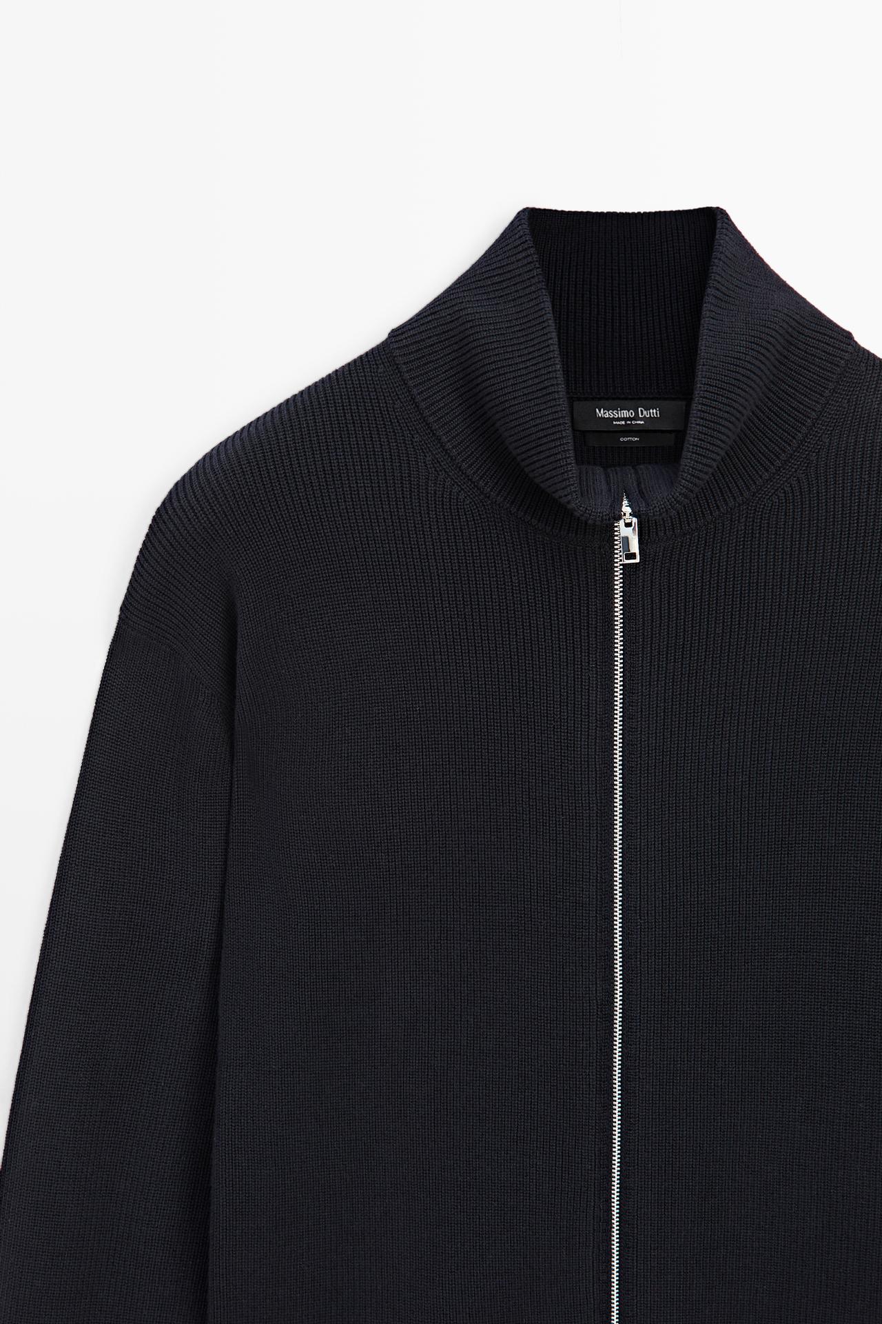 100% cotton ribbed knit cardigan — NAVY BLUE