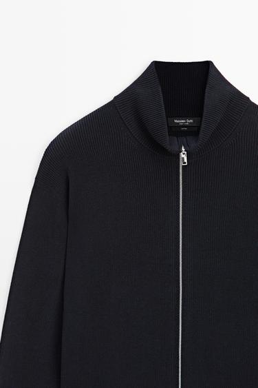 100% cotton ribbed knit cardigan — NAVY BLUE 4