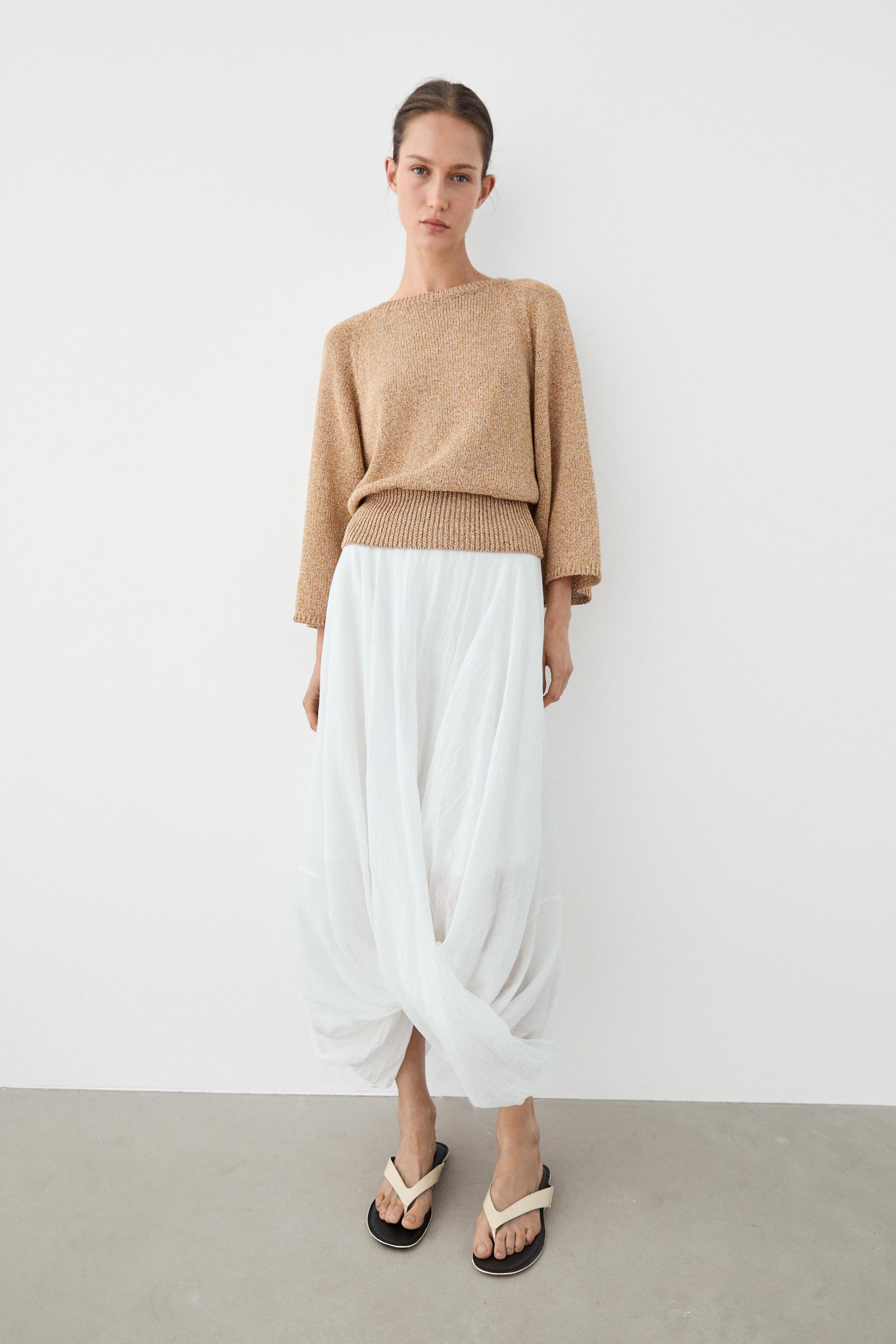 Cotton blend heathered knit sweater — Tobacco brown