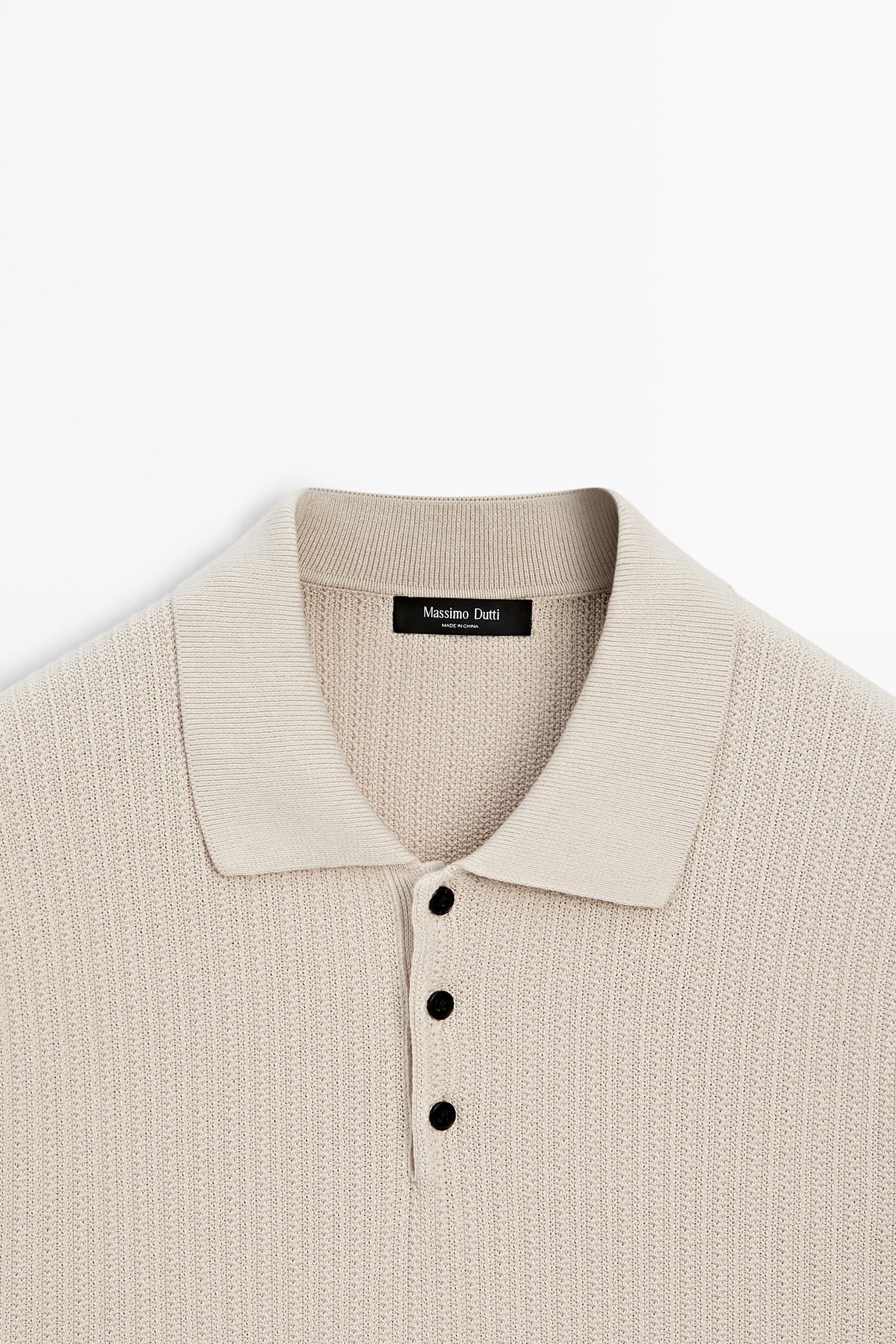 100% cotton textured knit polo sweater — BEIGE