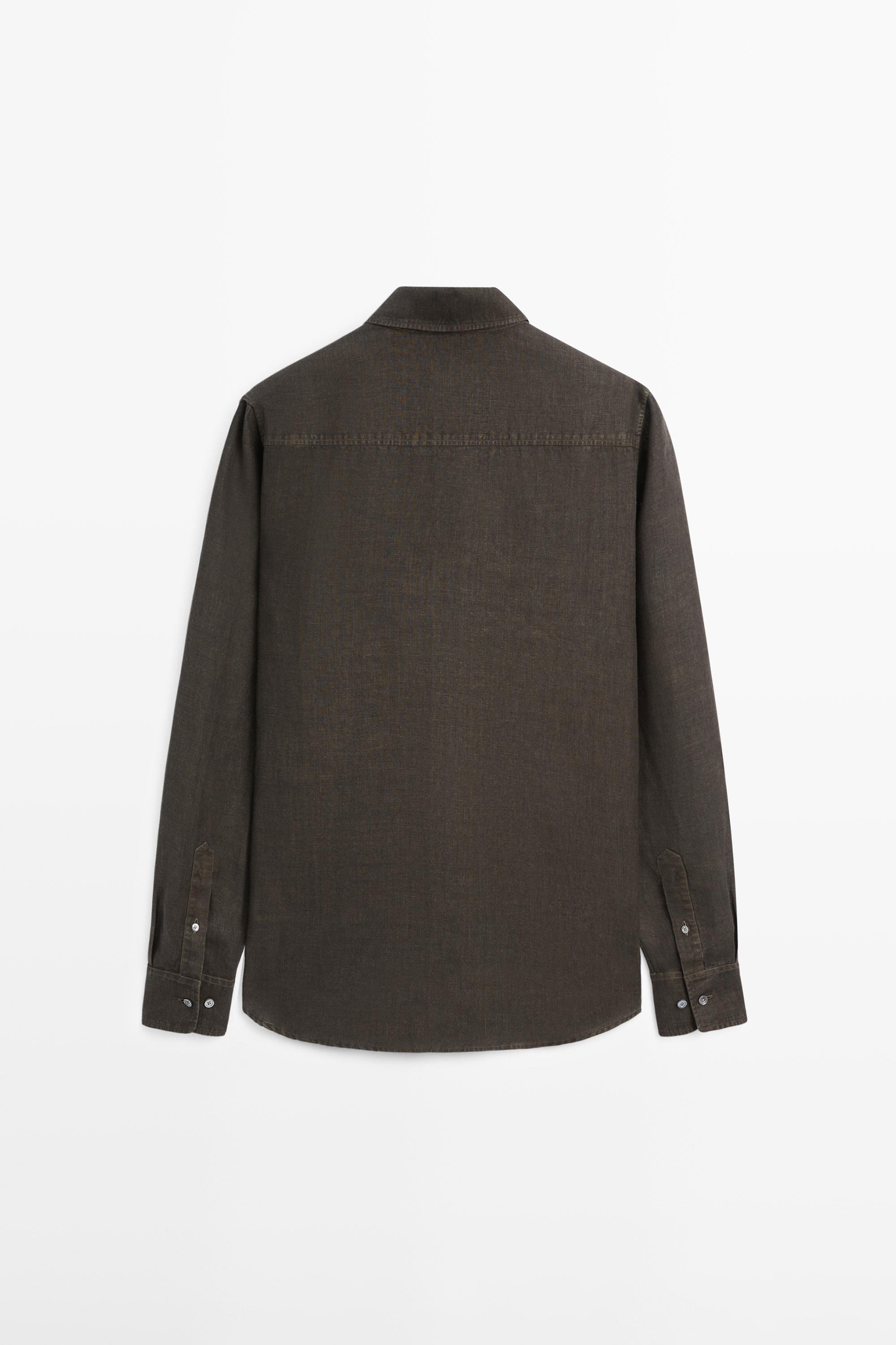100% linen regular fit shirt — Khaki