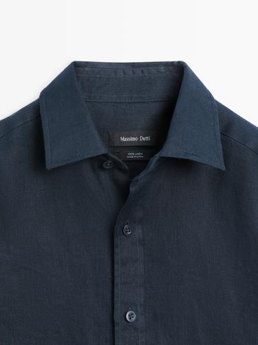 100% linen slim fit shirt — NAVY BLUE 4