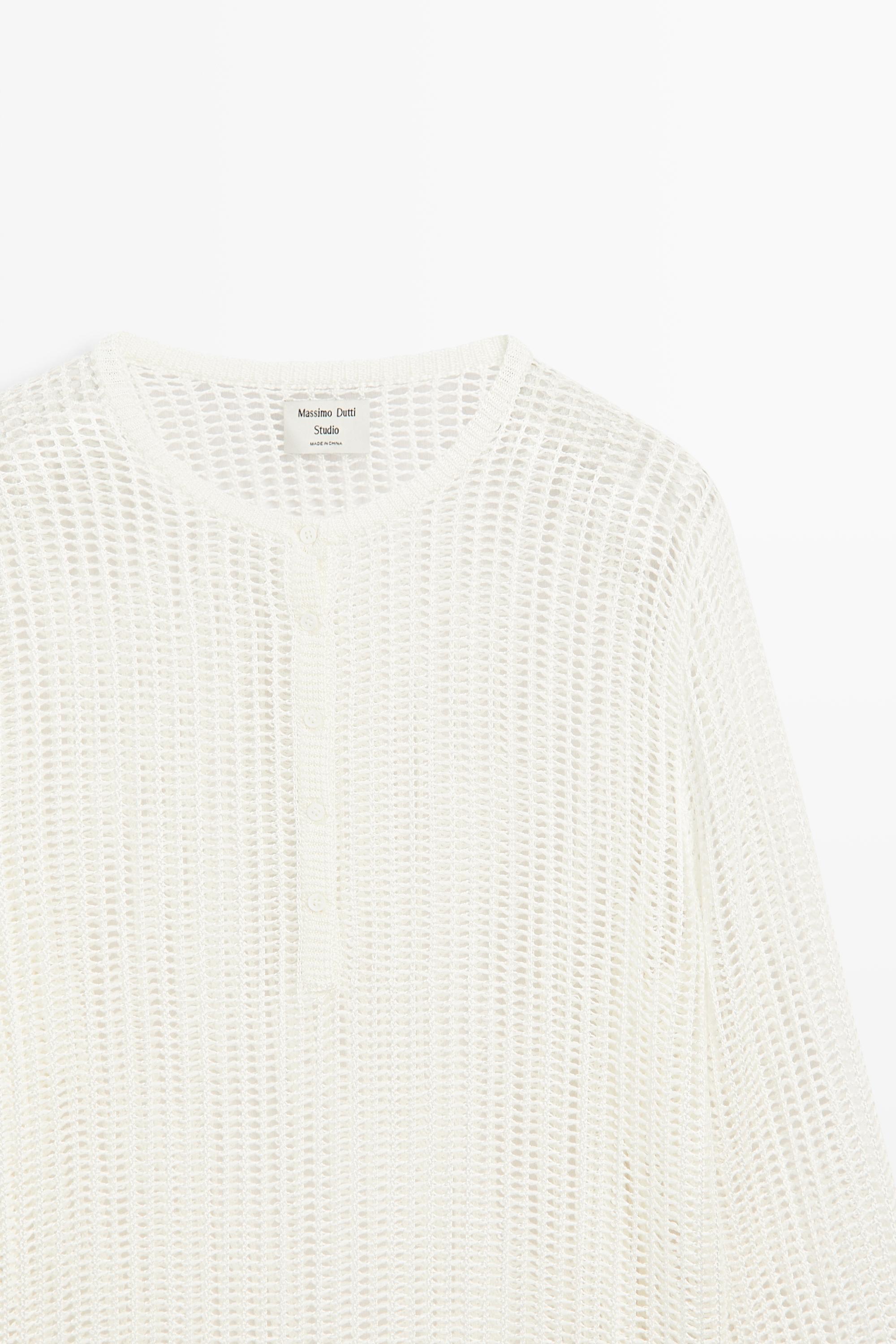 Cutwork knit button-up sweater - STUDIO — WHITE