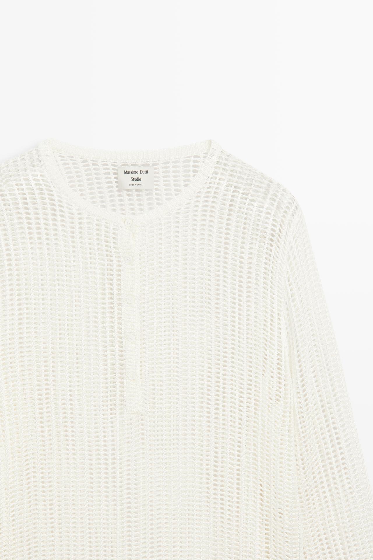Cutwork knit button-up sweater - STUDIO — WHITE
