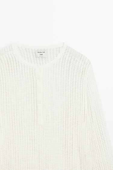 Cutwork knit button-up sweater - STUDIO — WHITE 4