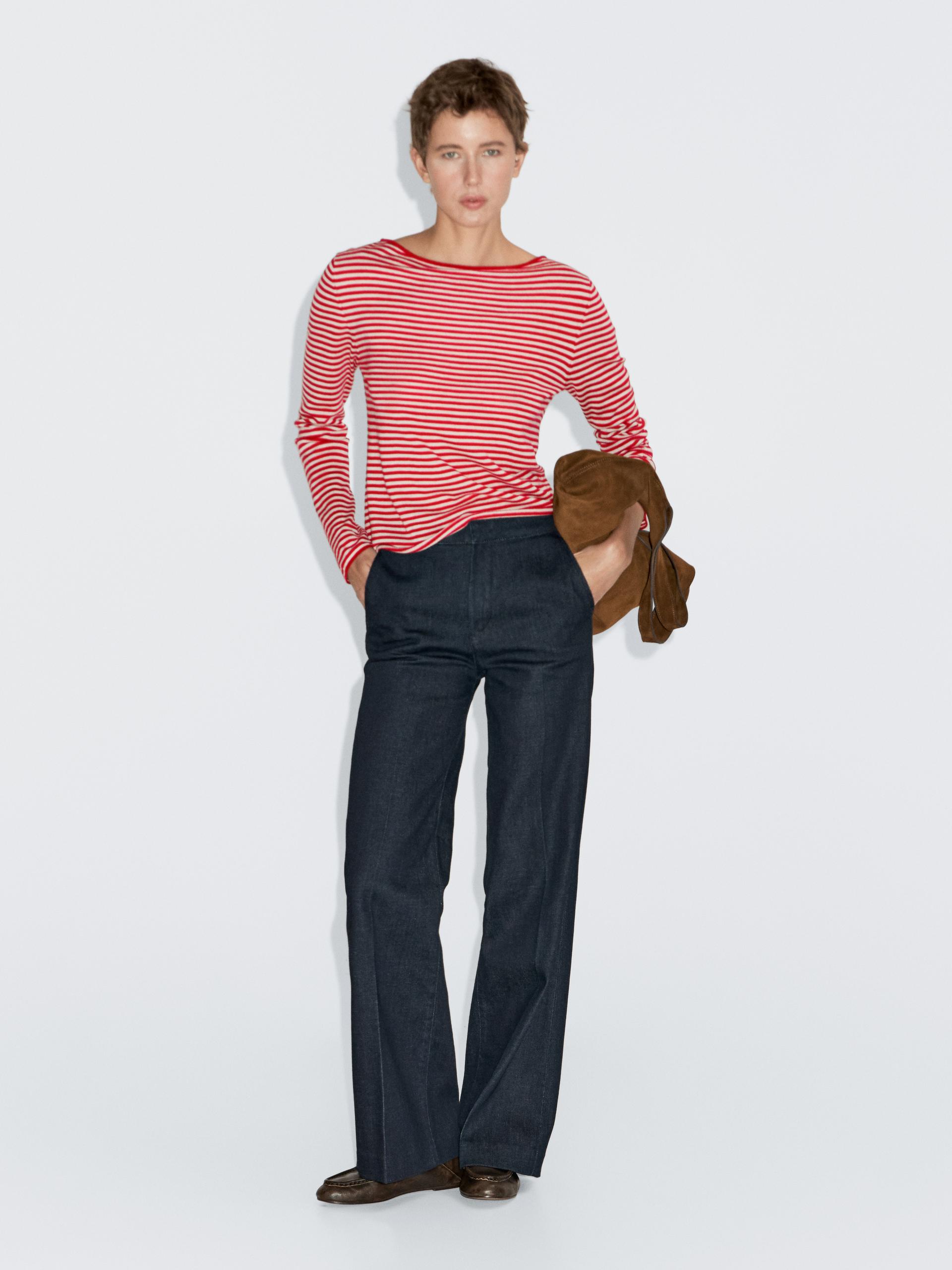 Jersey Punto Manga Larga Rayas - Rojo - S - Massimo Dutti - Mujer
