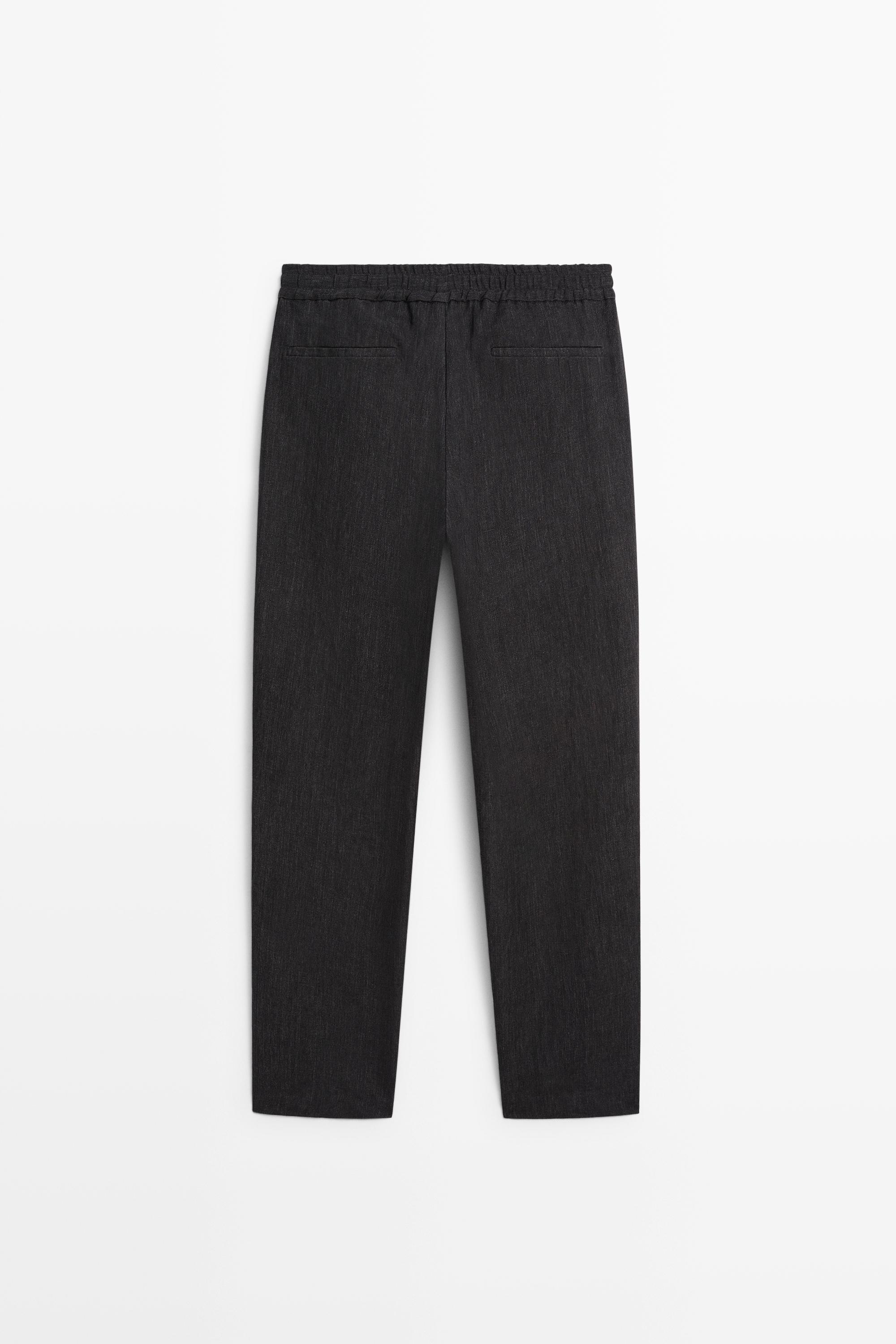 Linen jogger-fit pants total look — GREY BLUE
