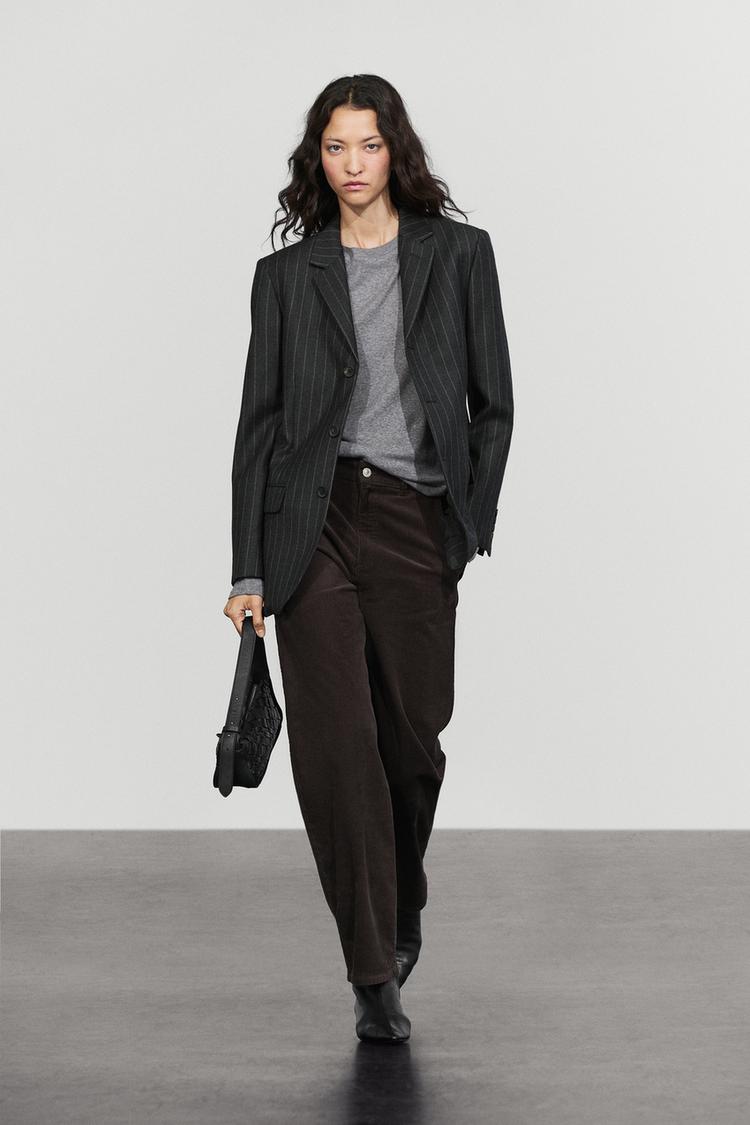 100% wool pinstripe blazer — GREY